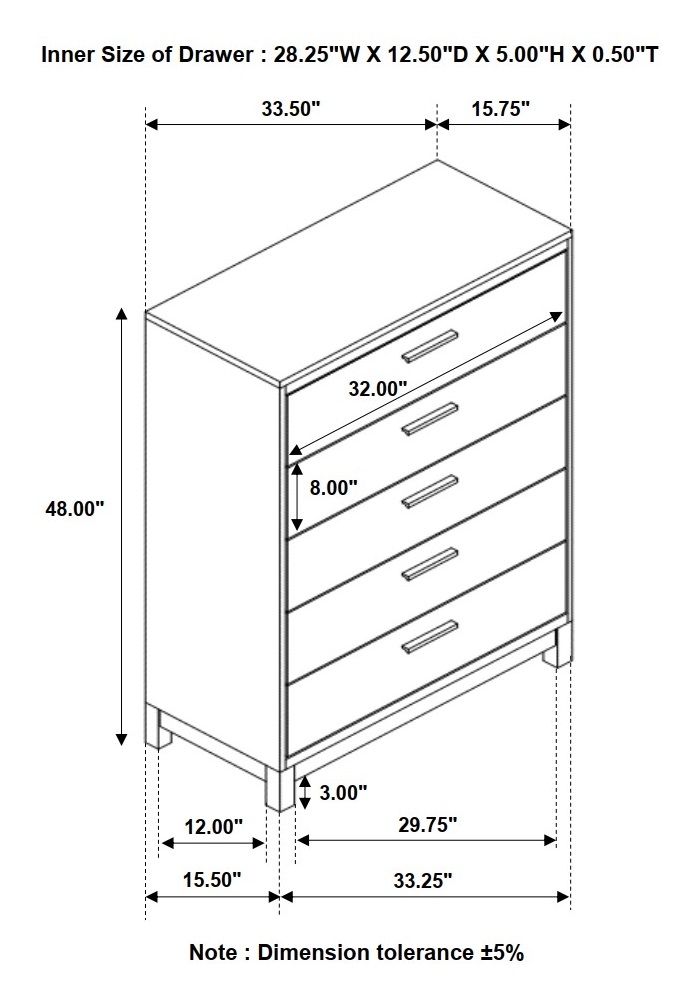 Edmonton Wood Chest w/5 Drawers