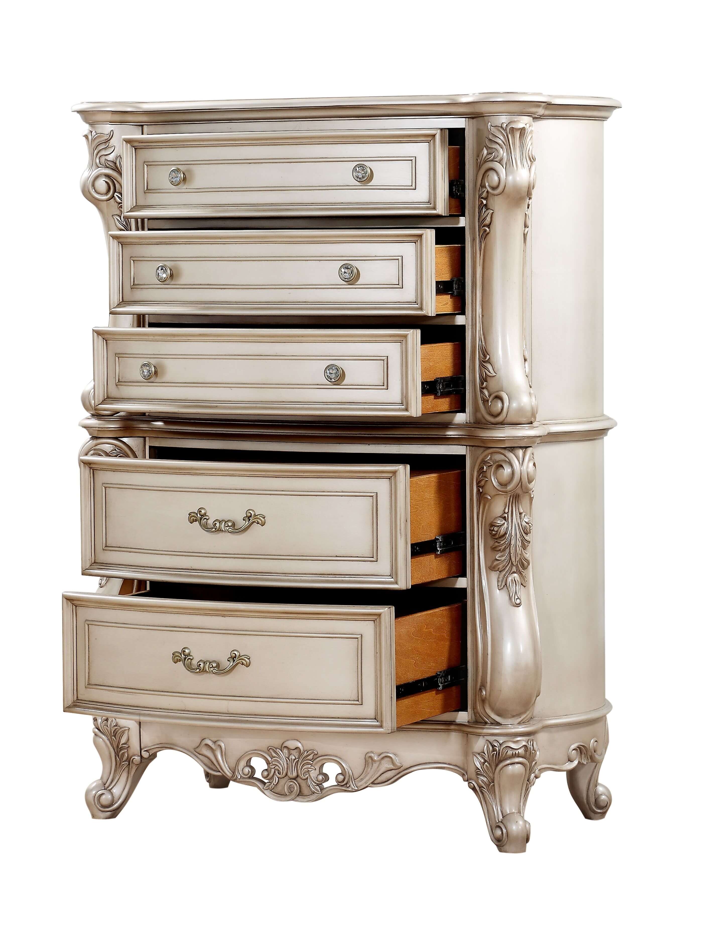 Acme Gorsedd 2-Drawer Wooden Nightstand with Marble Top in Golden Ivory