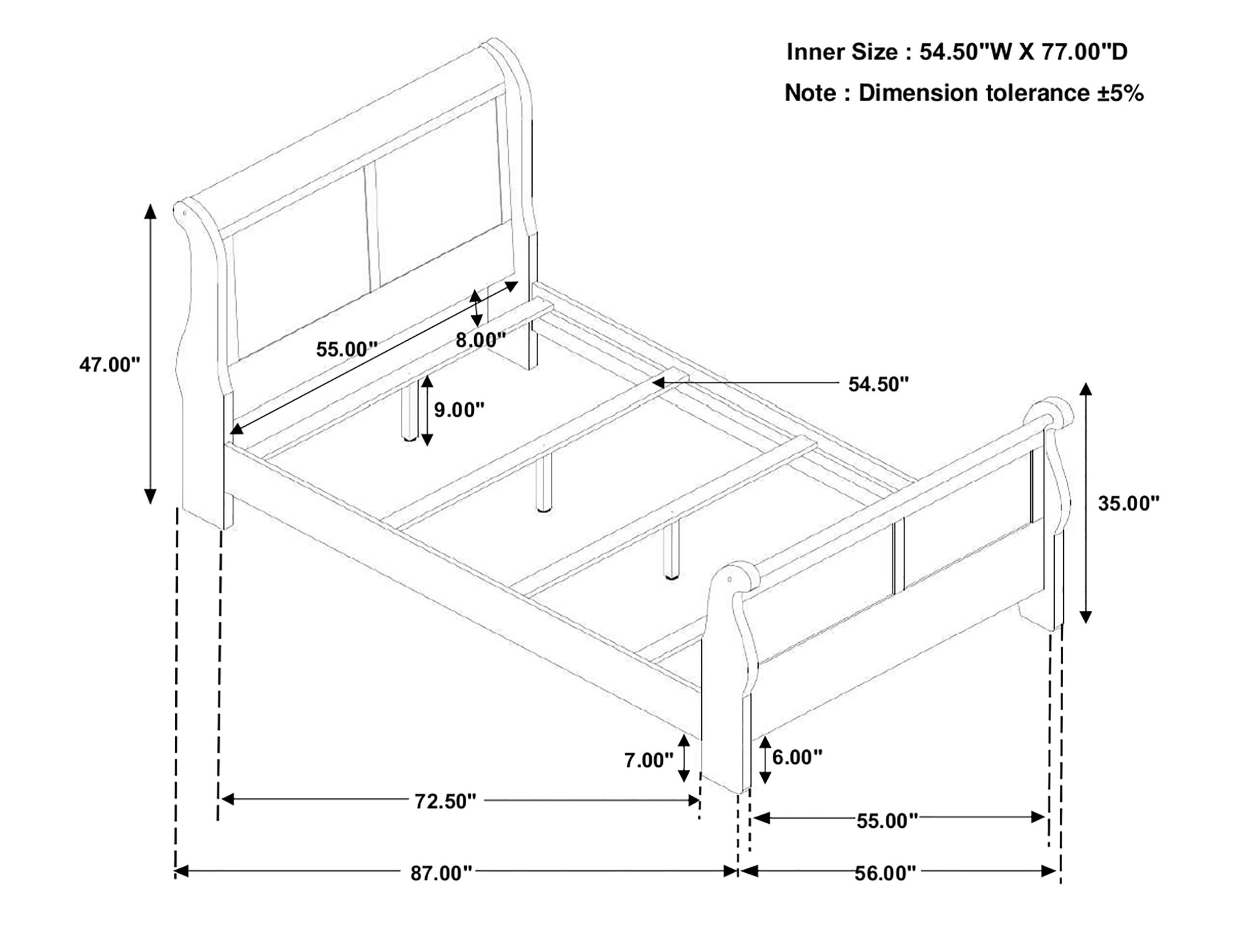Louis Philippe Wood Panel Sleigh Bed, Full Size