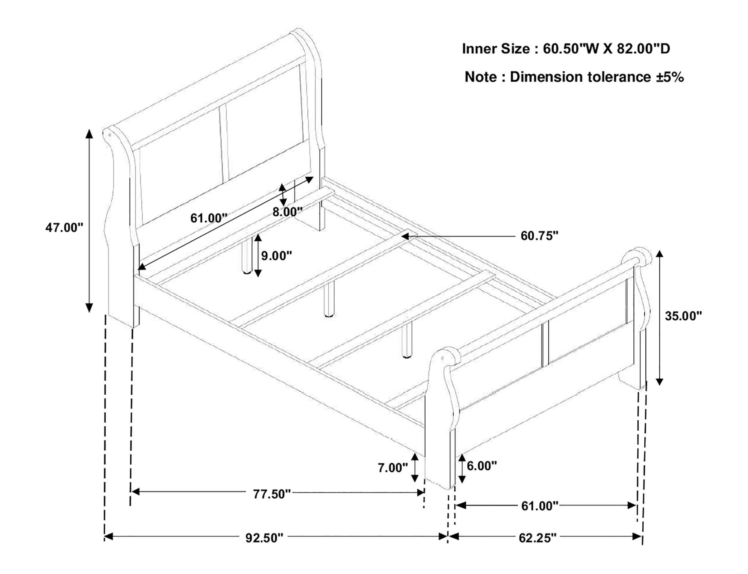 Louis Philippe Wood Panel Sleigh Bed