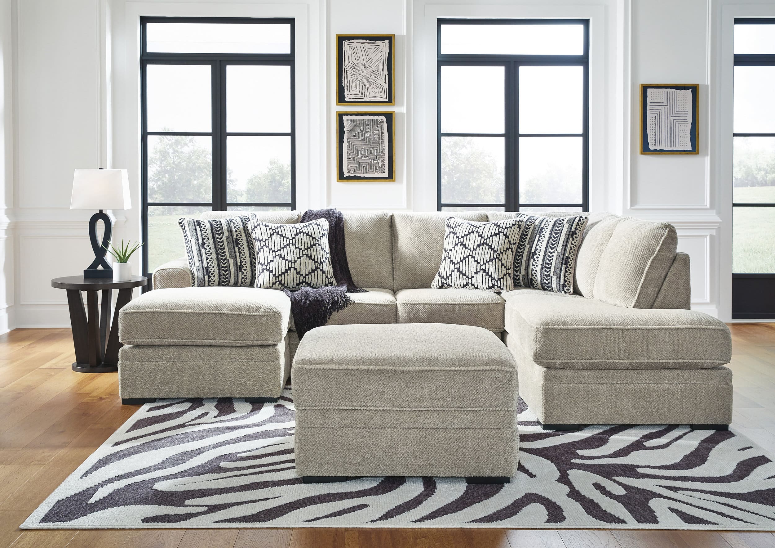 Calnita 36" Square Storage Ottoman - Sisal Beige Fabric & Flip Top