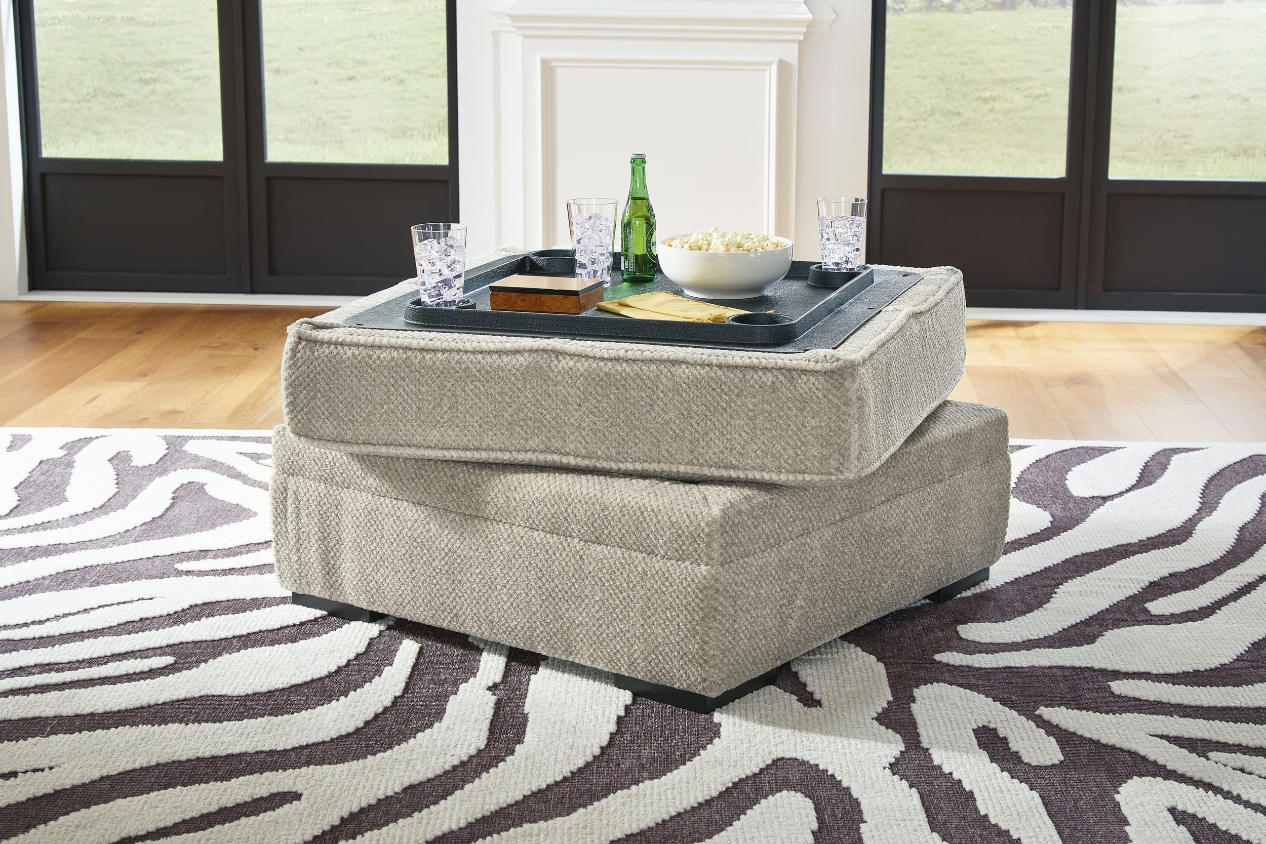 Calnita 36" Square Storage Ottoman - Sisal Beige Fabric & Flip Top