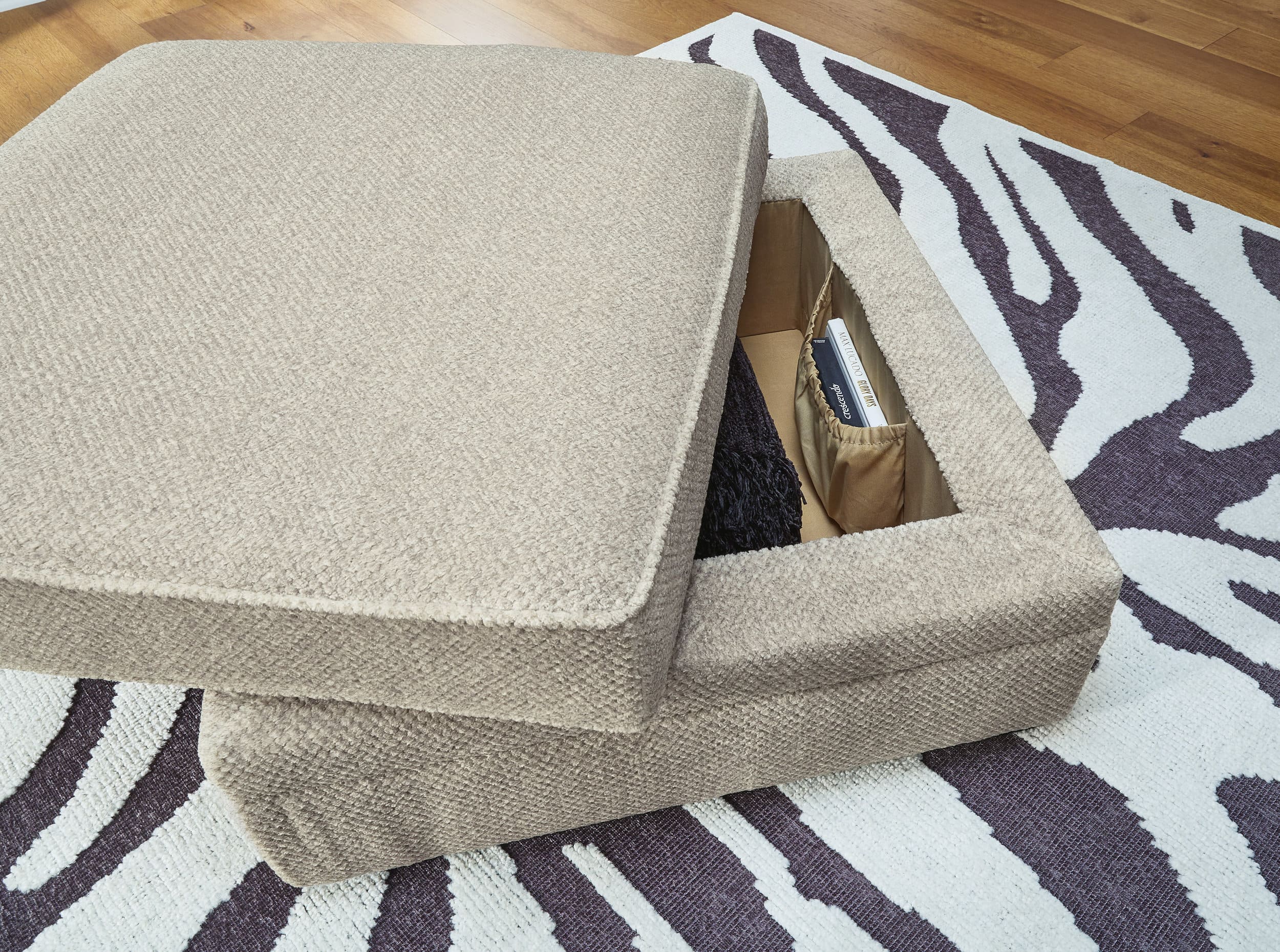 Calnita 36" Square Storage Ottoman - Sisal Beige Fabric & Flip Top