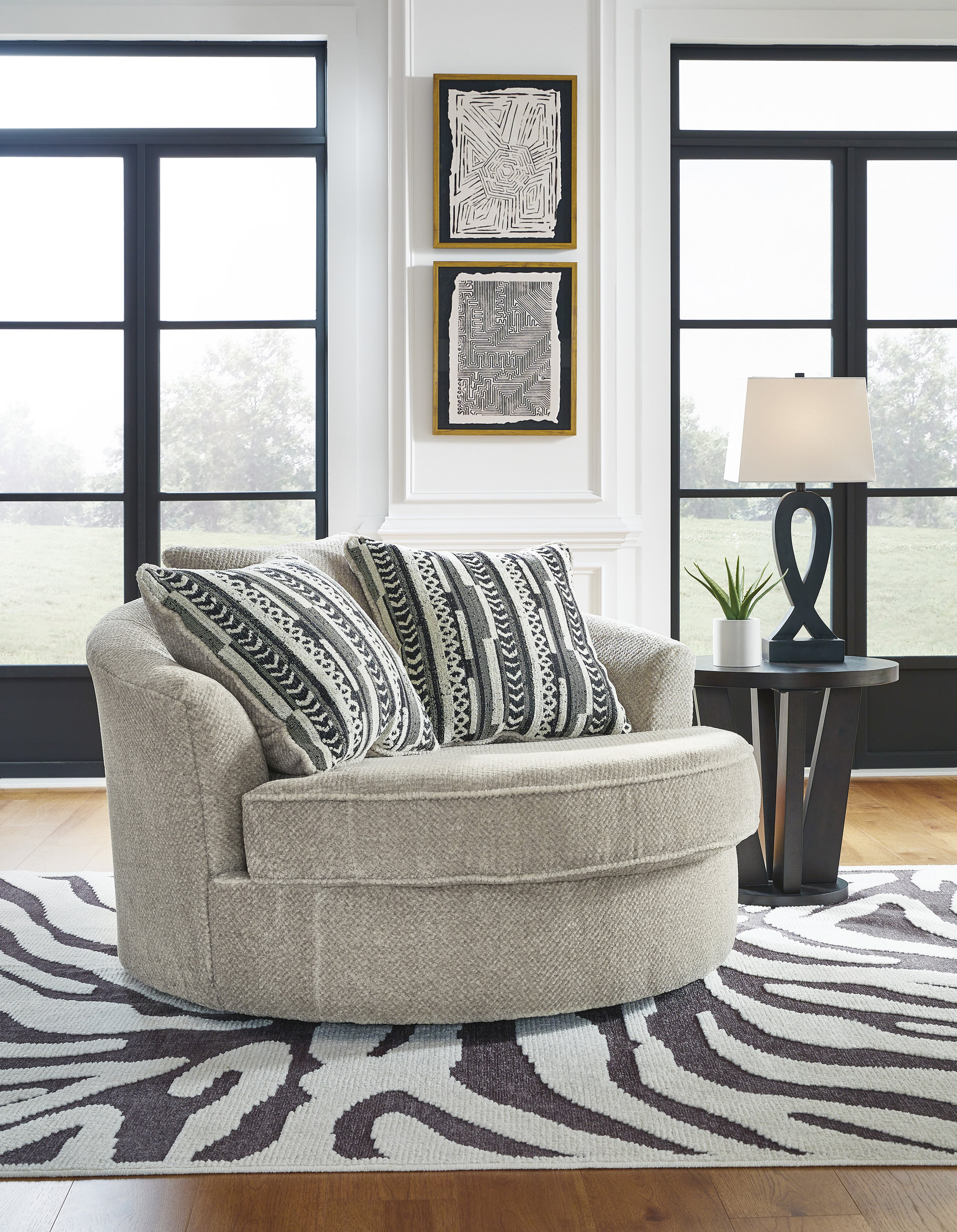 Calnita Fabric Oversized Swivel Accent Chair