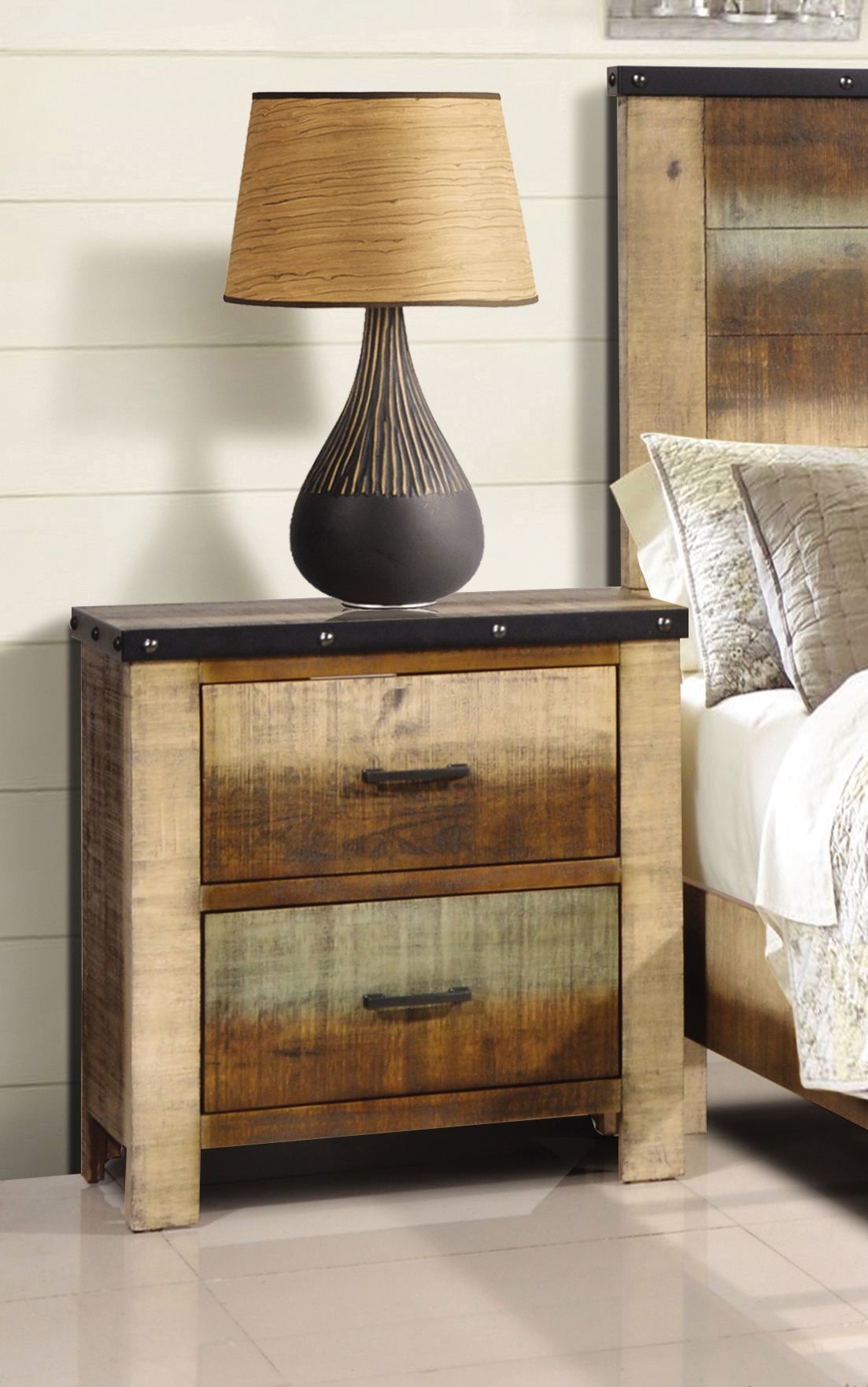 Sembene Wood Nightstand w/2 Drawers