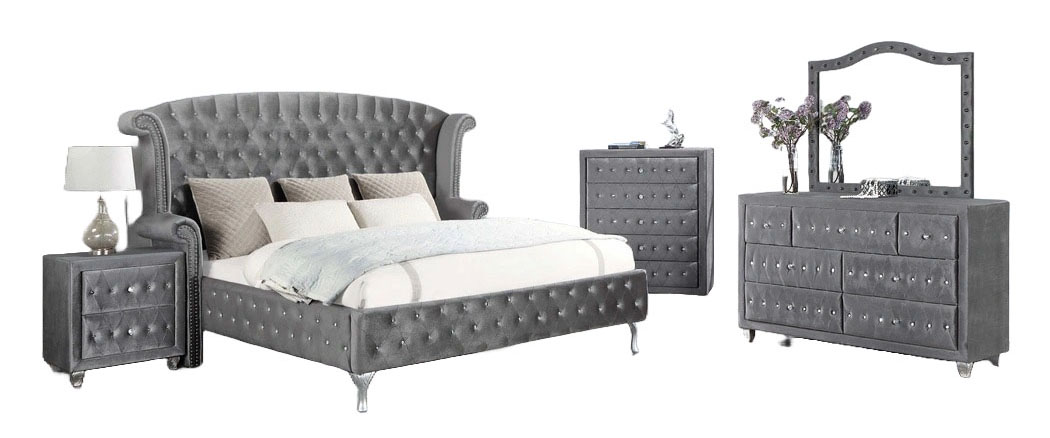 Deanna Velvet Tufted Panel Bedroom Set