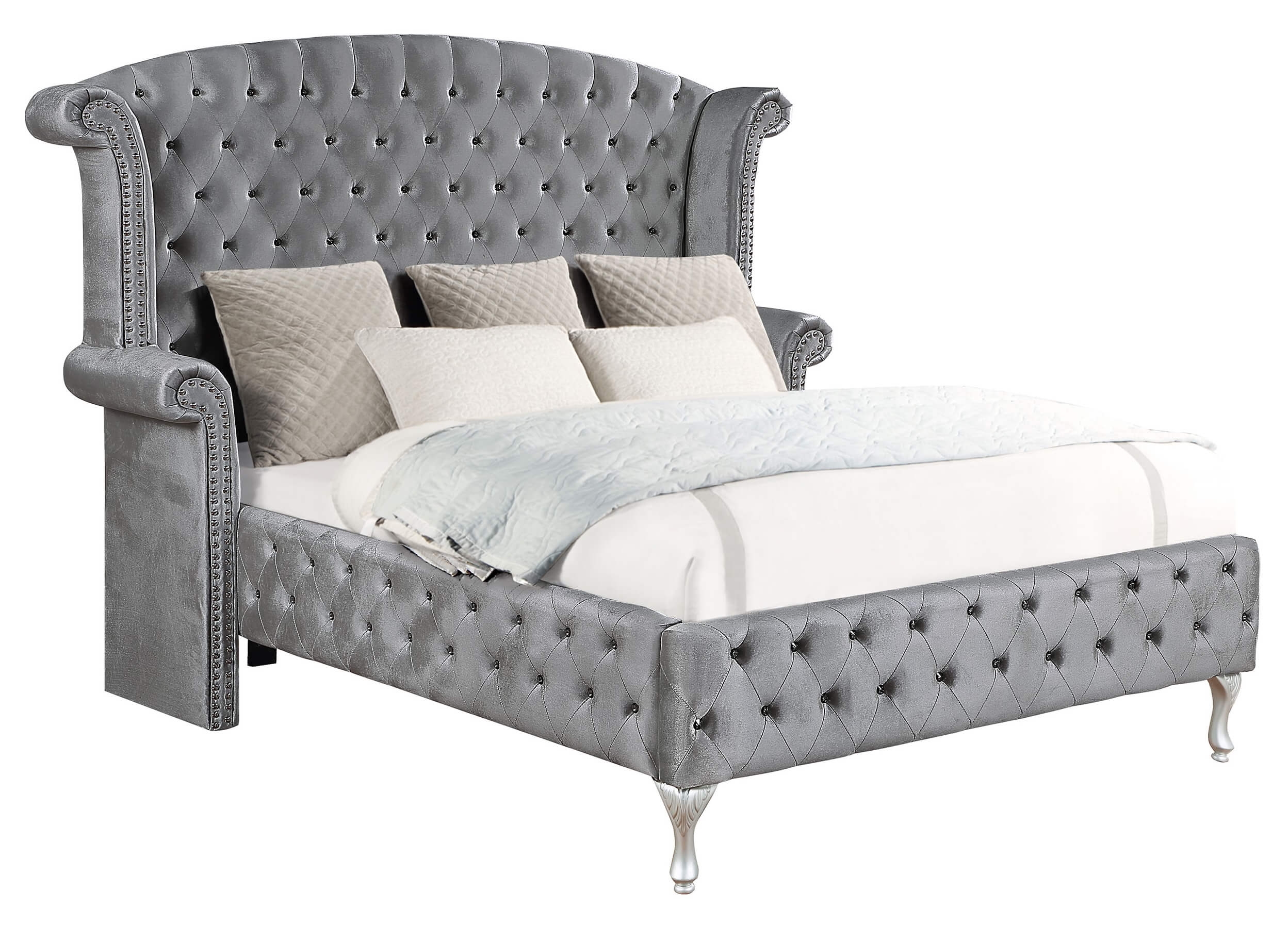Deanna Velvet Tufted Panel Bed, California King Size