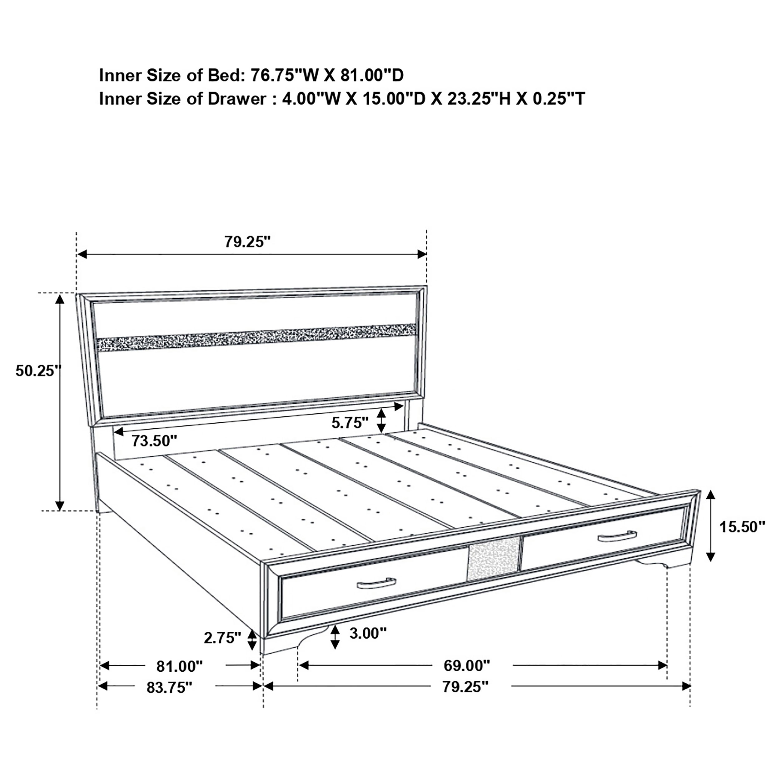 Miranda Wood Platforn Storage Bed, Eastern King Size