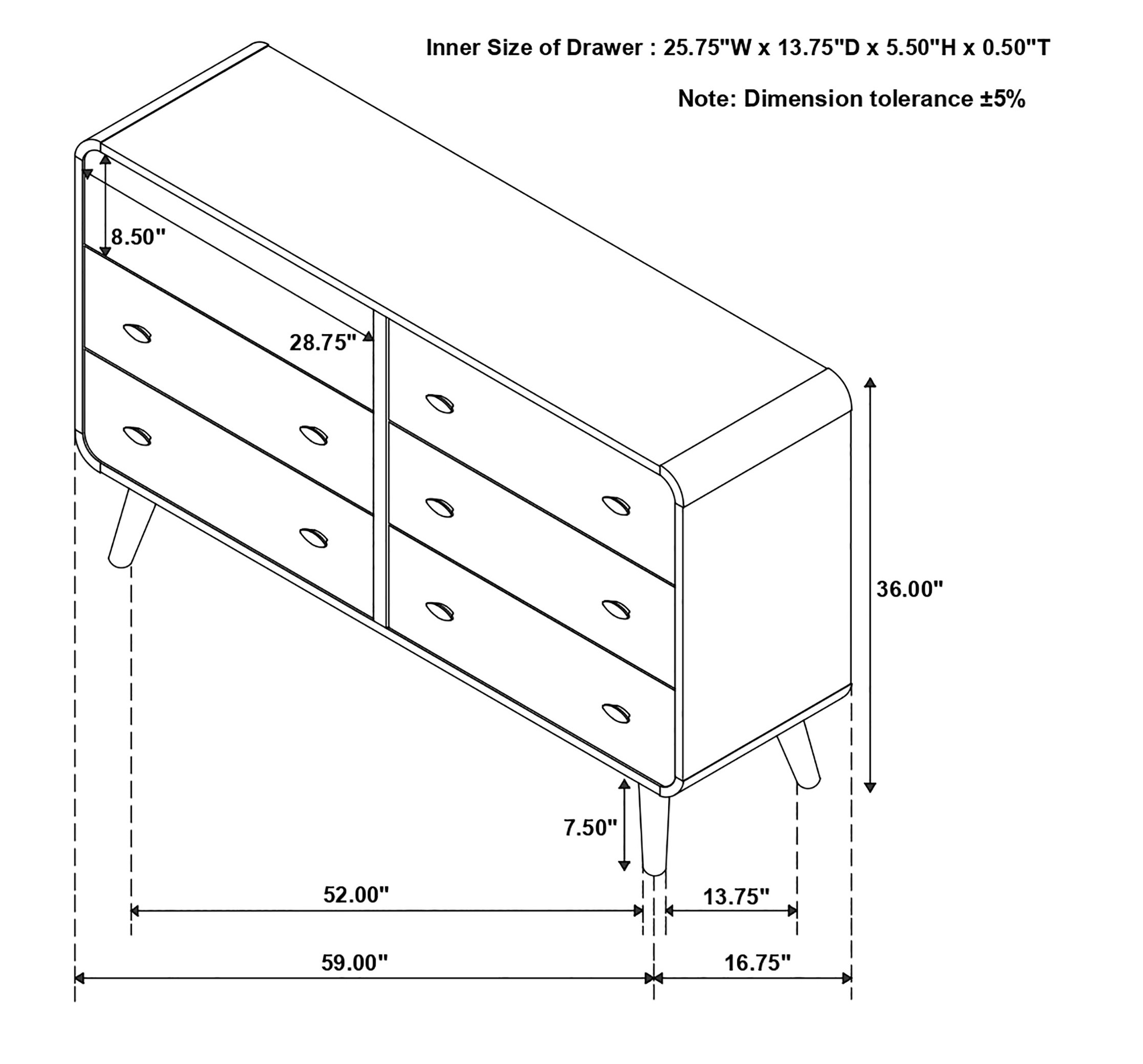 Robyn Wood Double Dresser w/6 Drawers