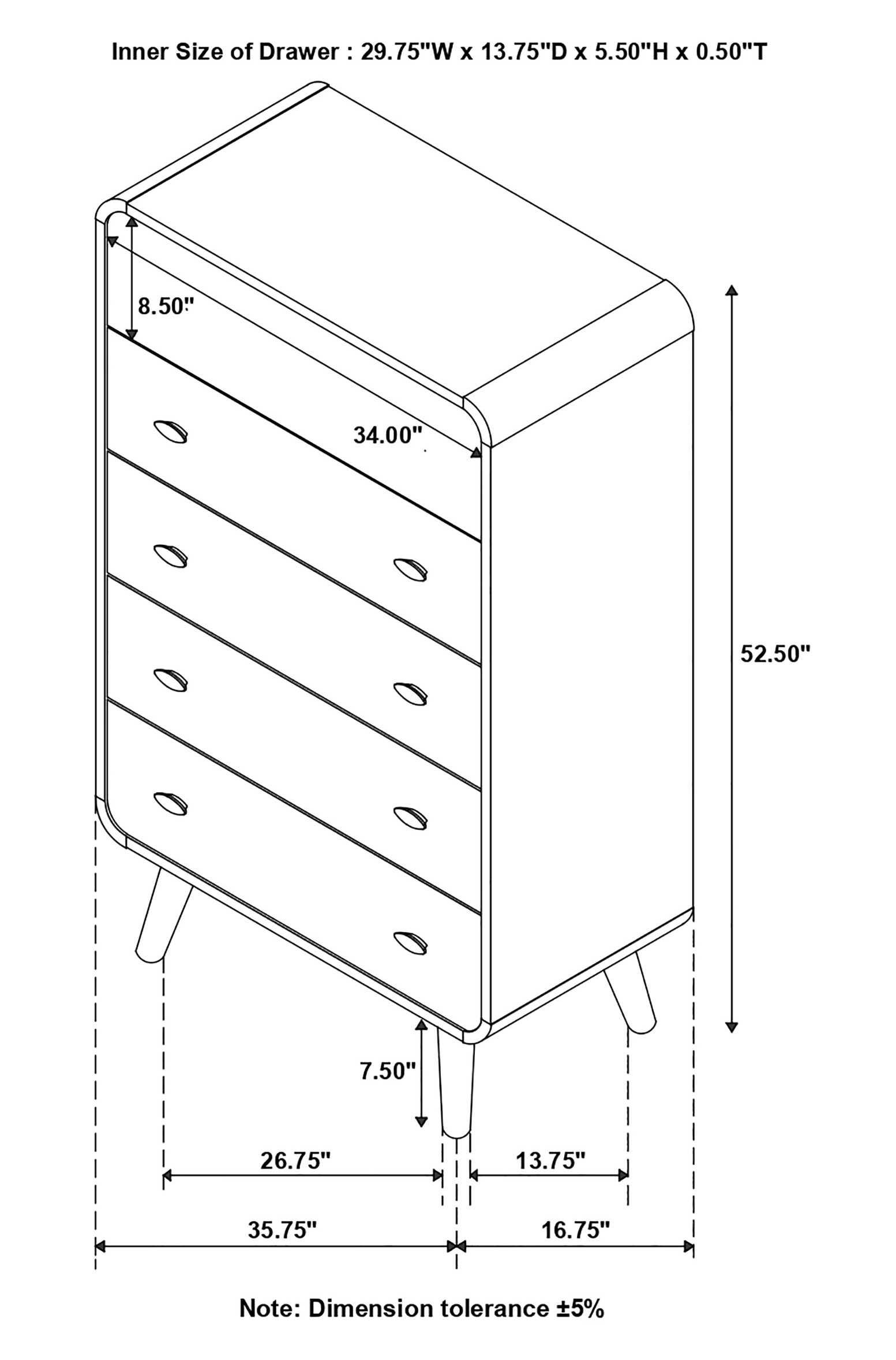 Robyn Wood Chest w/5 Drawers