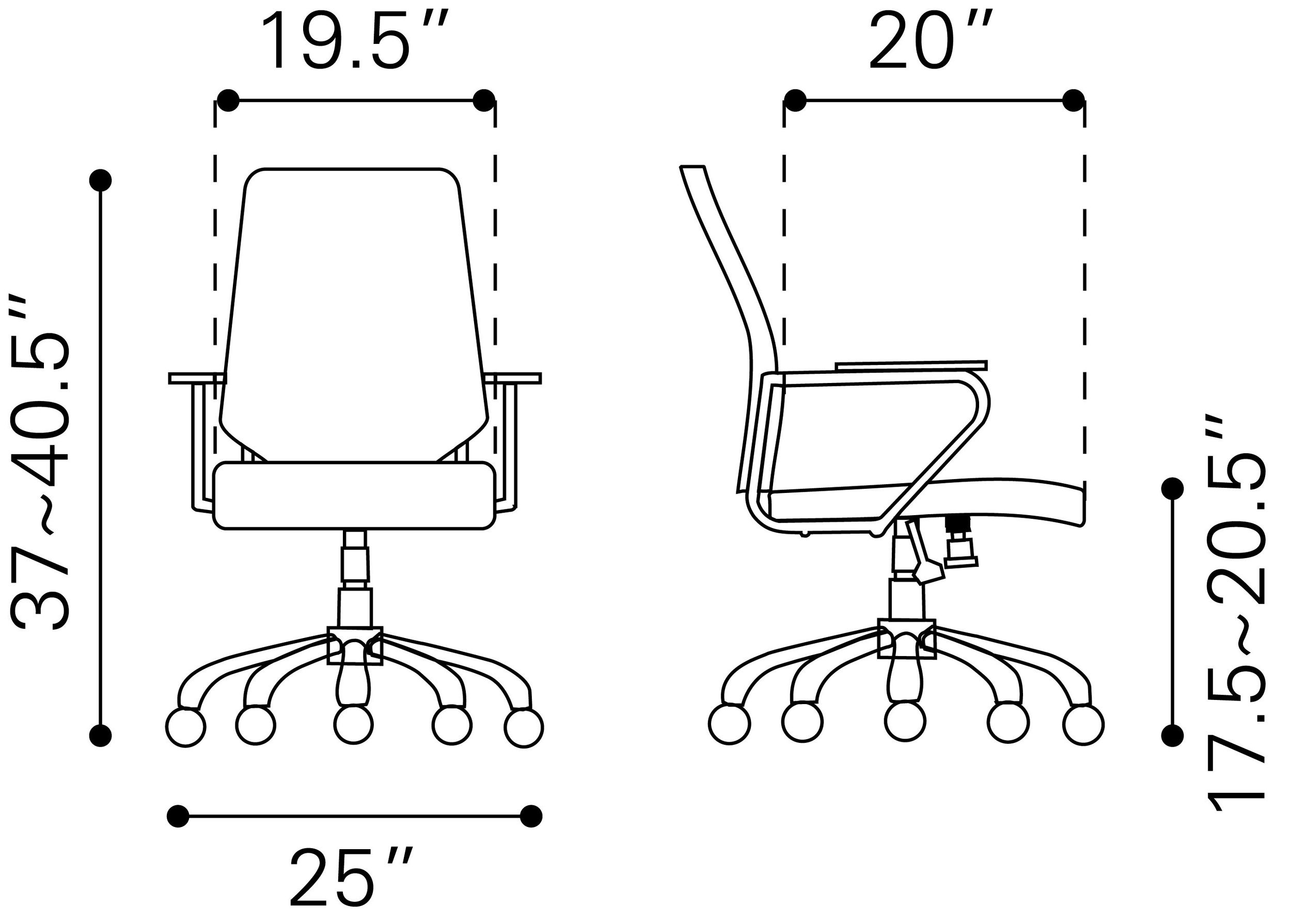 Enterprise Leatherette Adjustable Height Office Chair w/Low Back