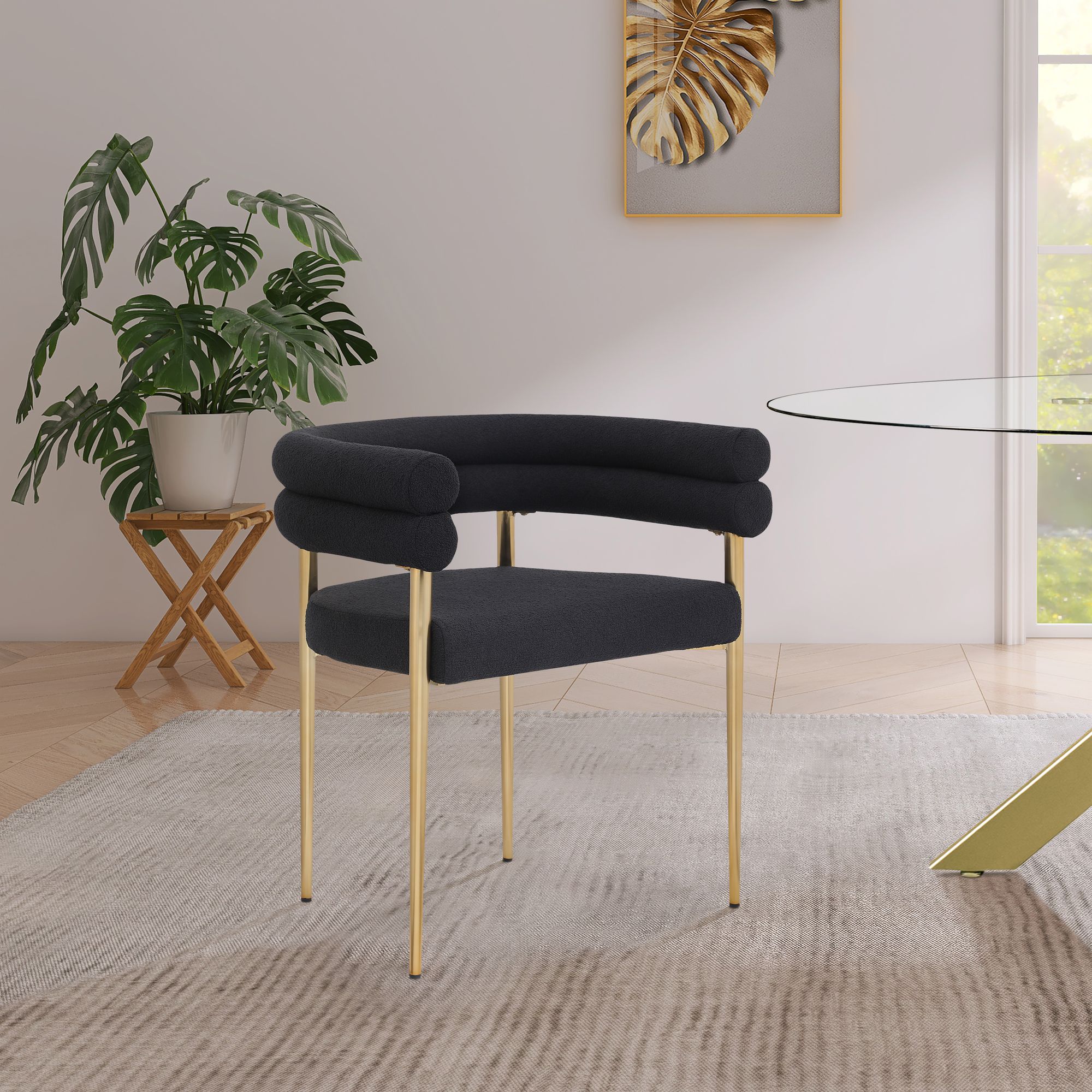 Brielle Boucle Fabric Dining Chair with Brushed Brass Base