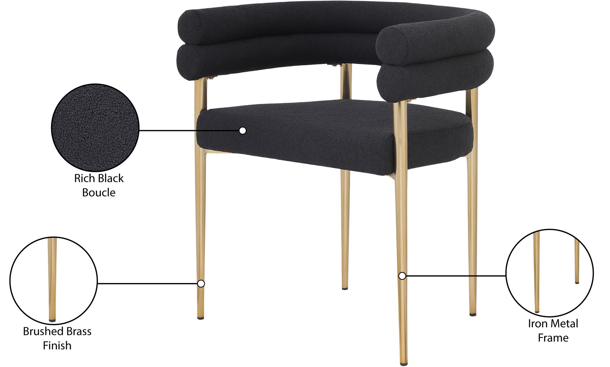 Brielle Boucle Fabric Dining Chair with Brushed Brass Base
