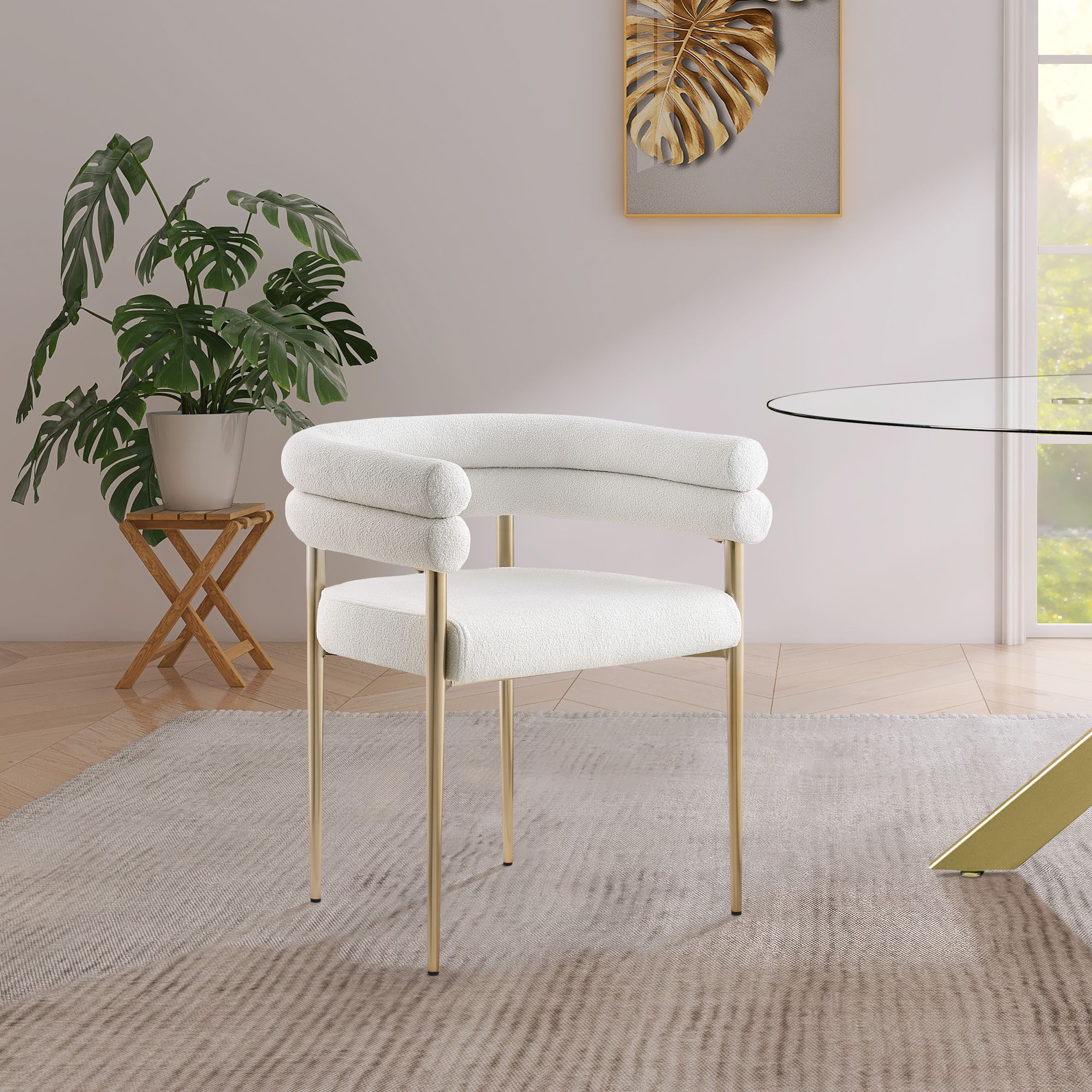 Brielle Boucle Fabric Dining Chair with Brushed Brass Base