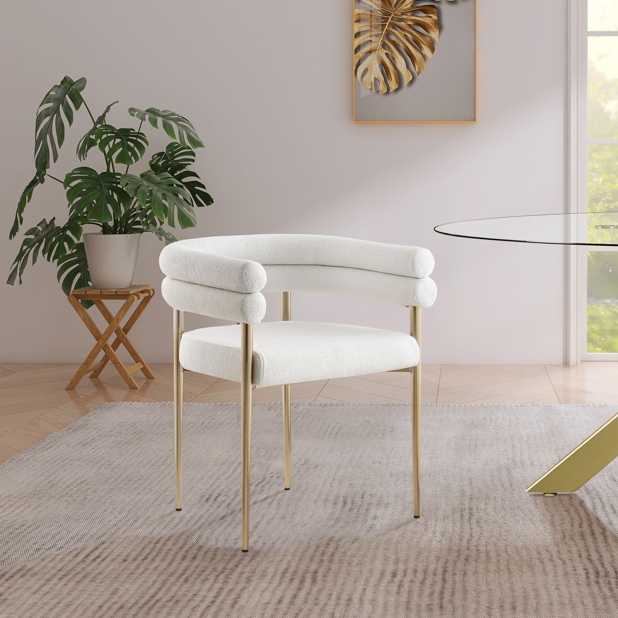 Brielle Boucle Fabric Dining Chair with Brushed Brass Base