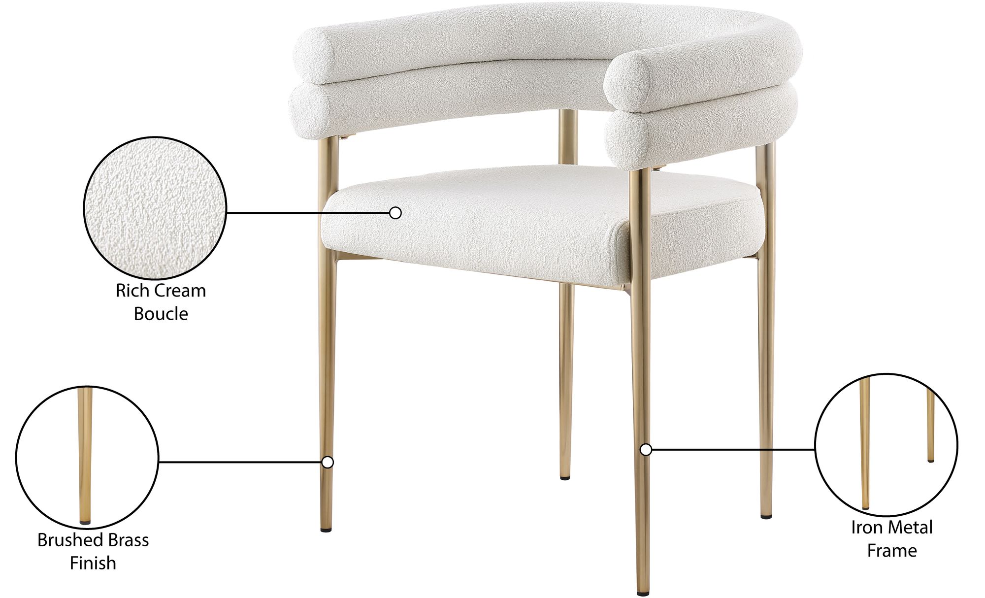 Brielle Boucle Fabric Dining Chair with Brushed Brass Base