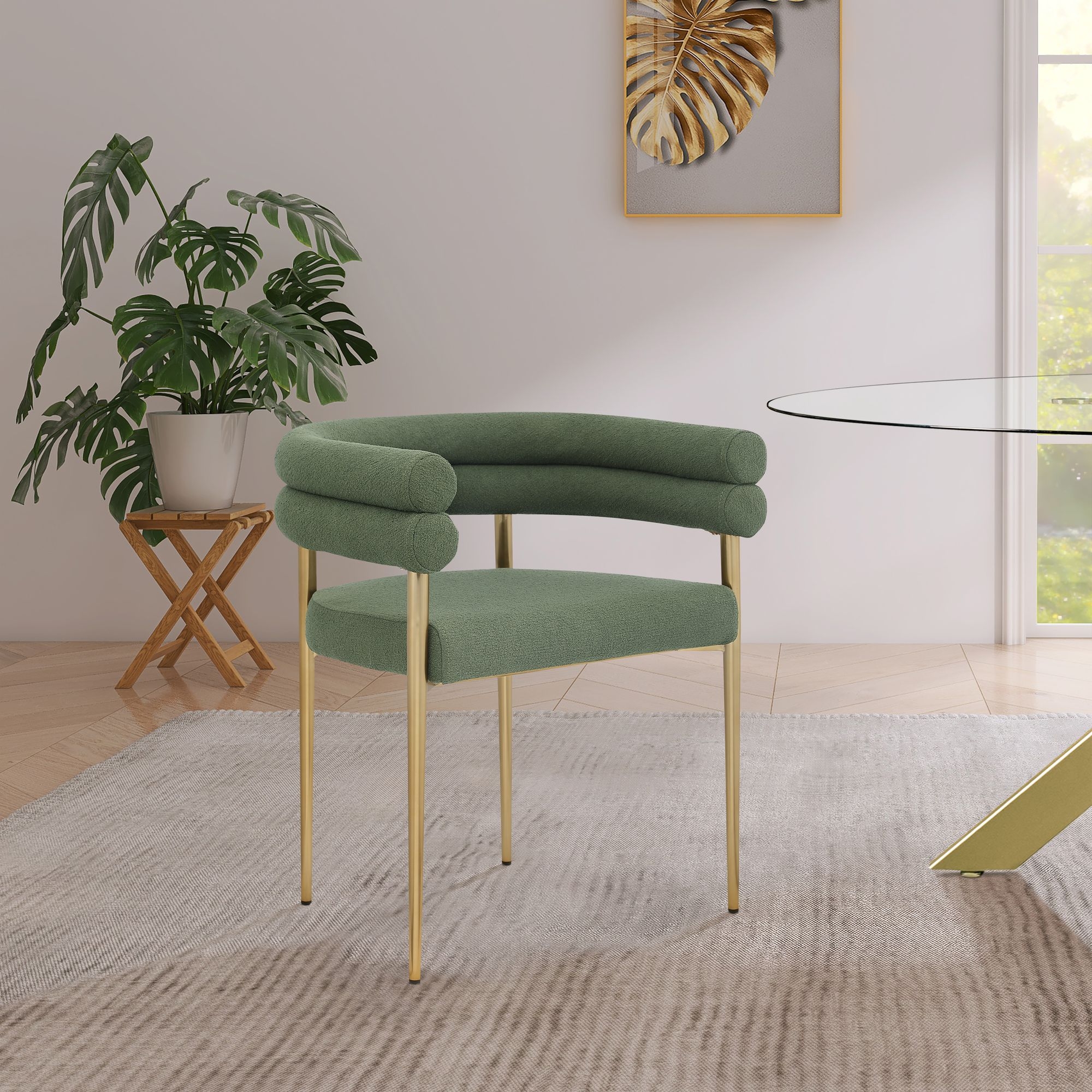 Brielle Boucle Fabric Dining Chair with Brushed Brass Base