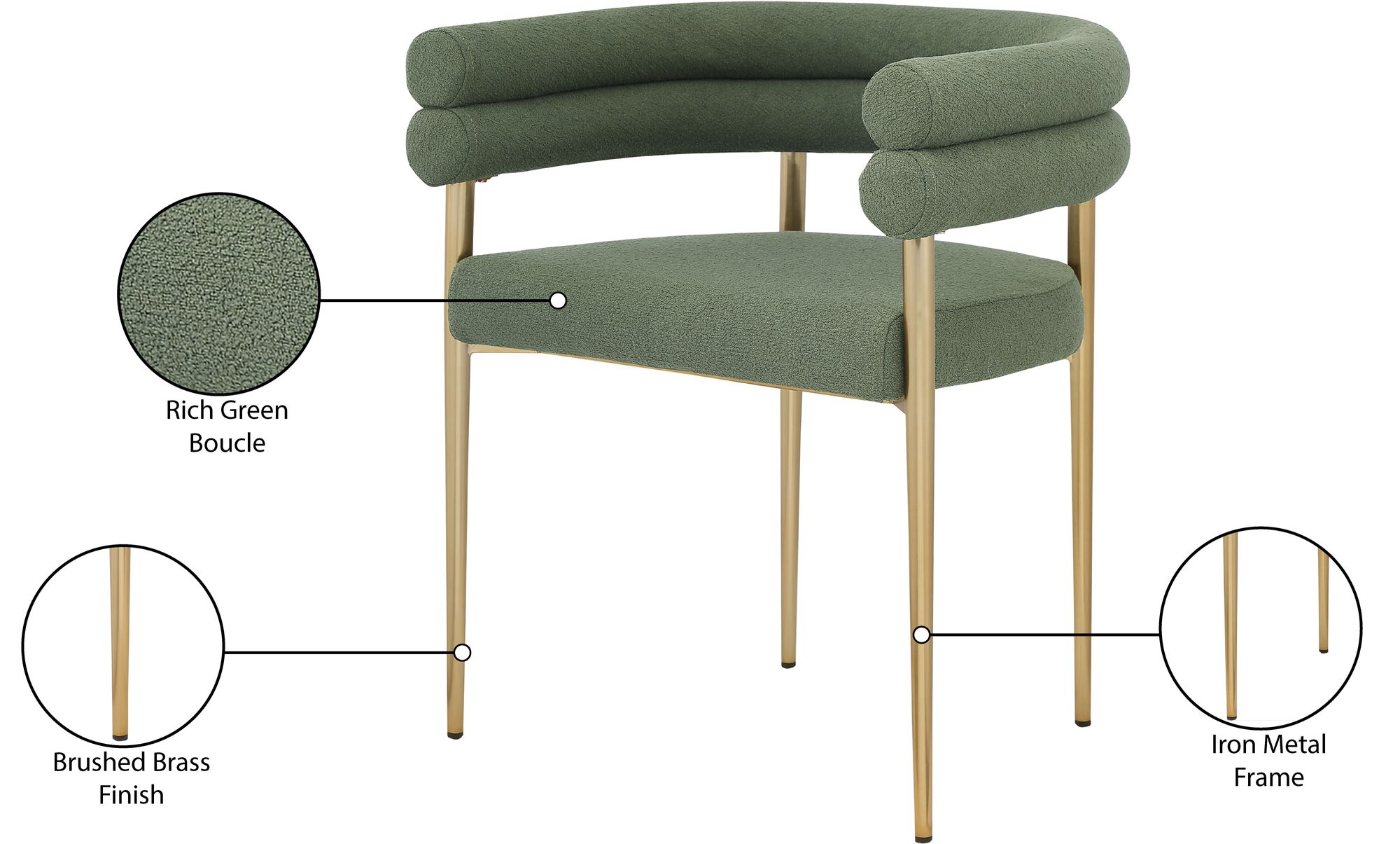 Brielle Boucle Fabric Dining Chair with Brushed Brass Base