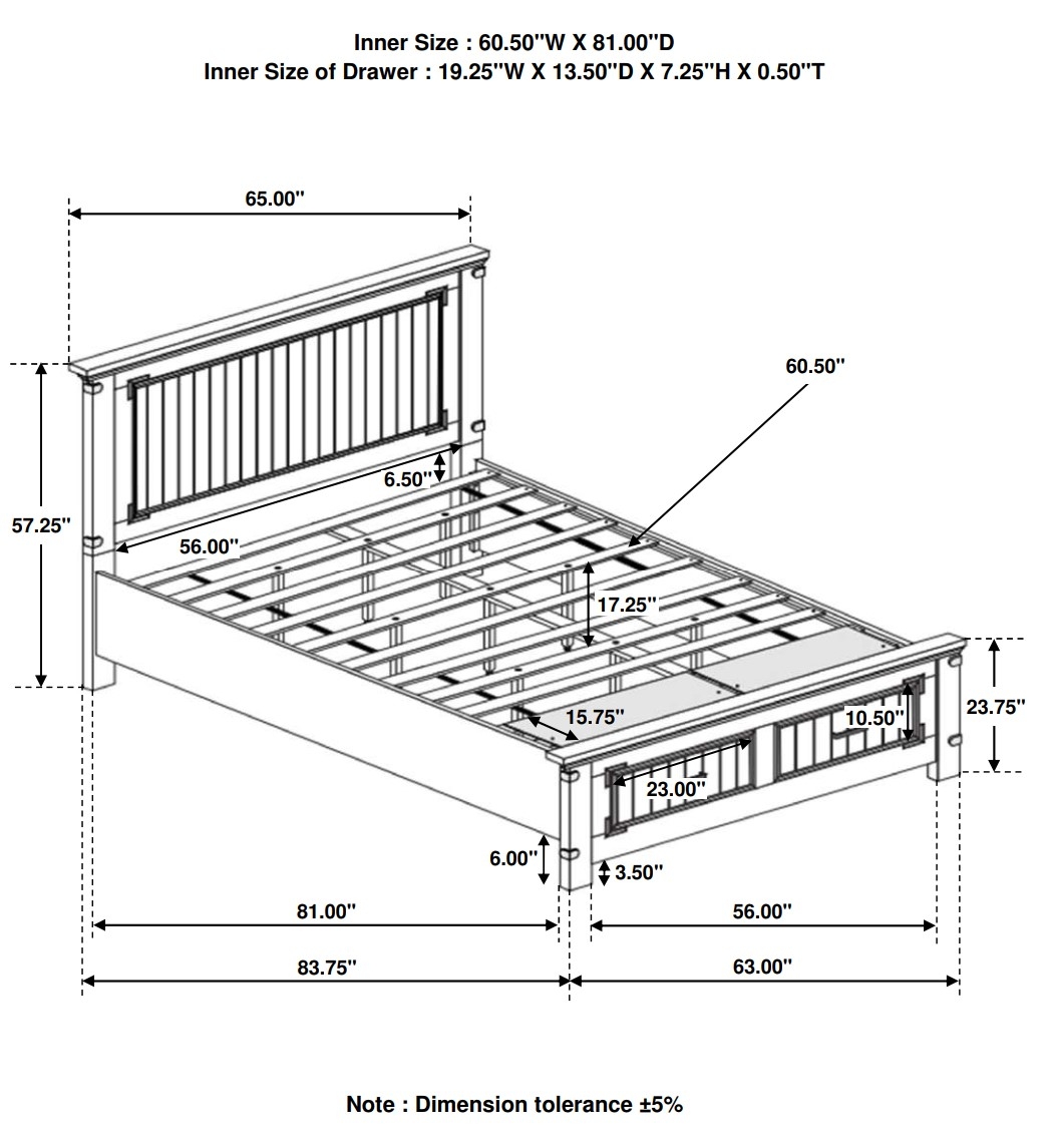 Brenner Wood Panel Storage Bed, Queen Size