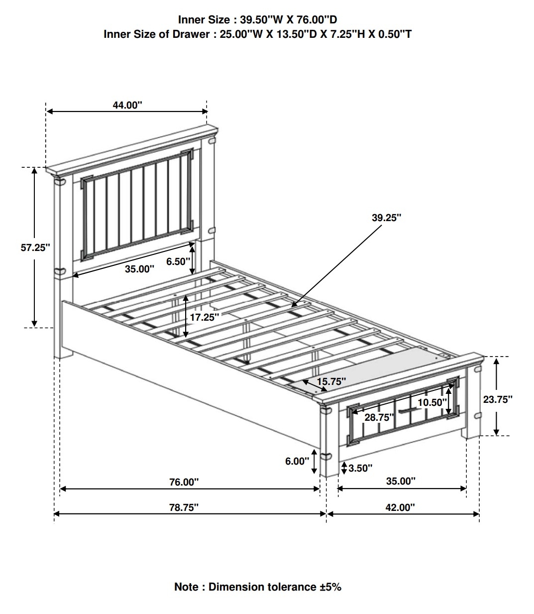 Brenner Wood Panel Storage Bed, Twin Size