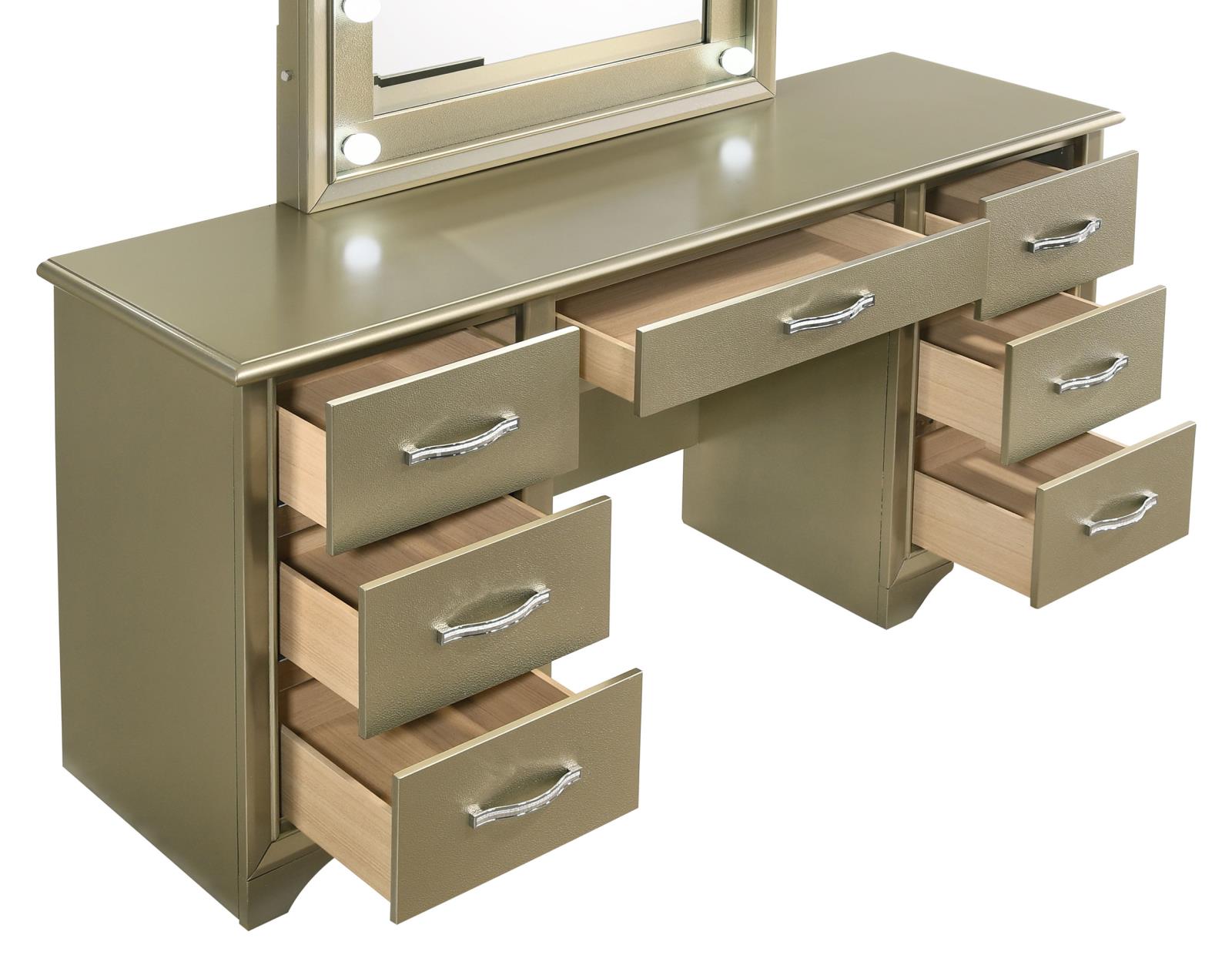 Beaumont Vanity Desk w/7 Drawers & Lighting Mirror