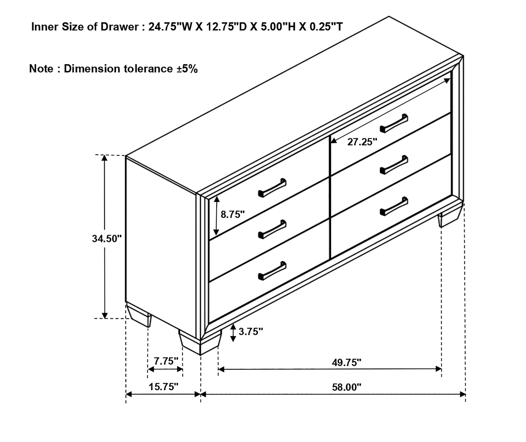 Brandon Wood Dresser w/6 Drawers