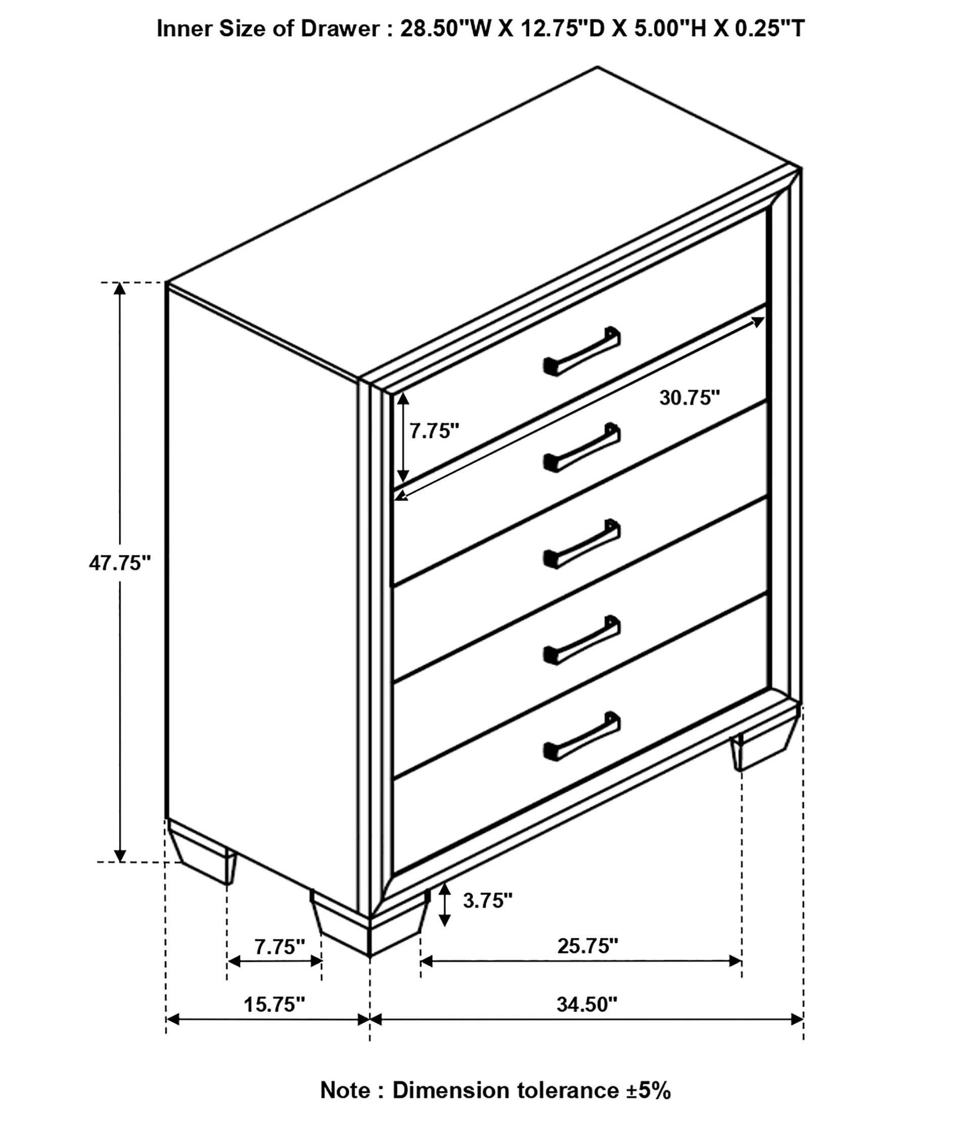 Brandon Wood Chest w/5 Drawers