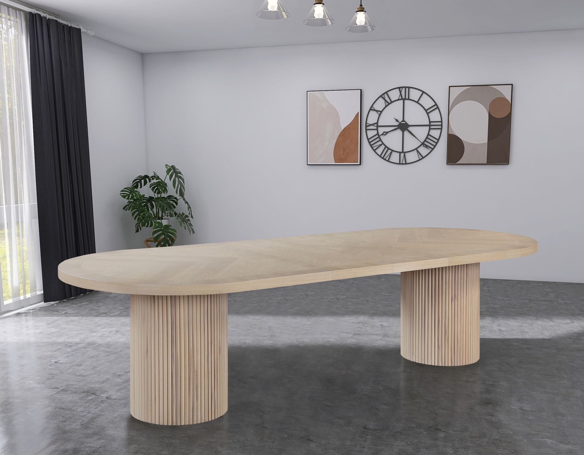 Belinda Extendable Oval Oak Wood Veneer Dining Table
