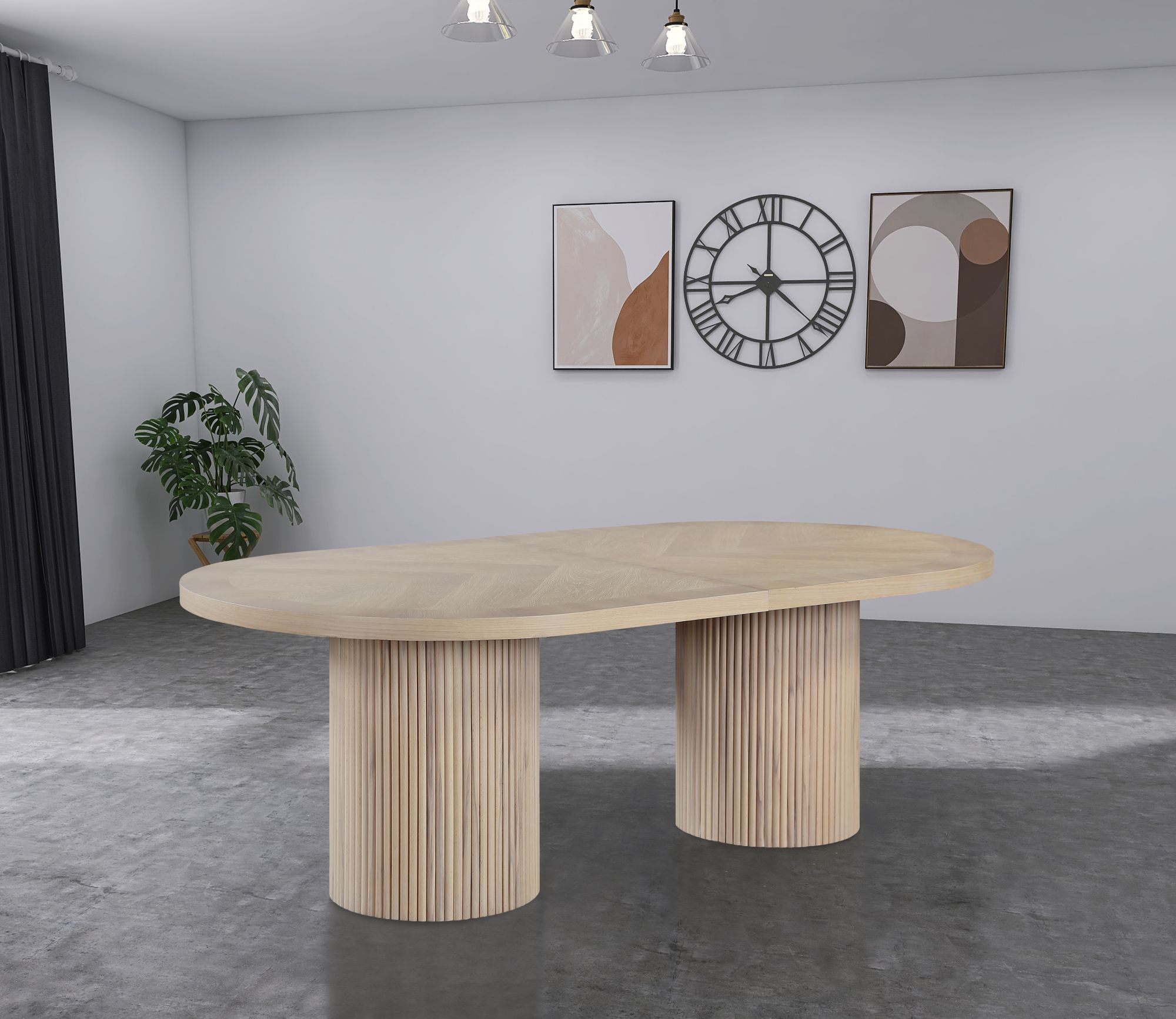 Belinda Extendable Oval Oak Wood Veneer Dining Table
