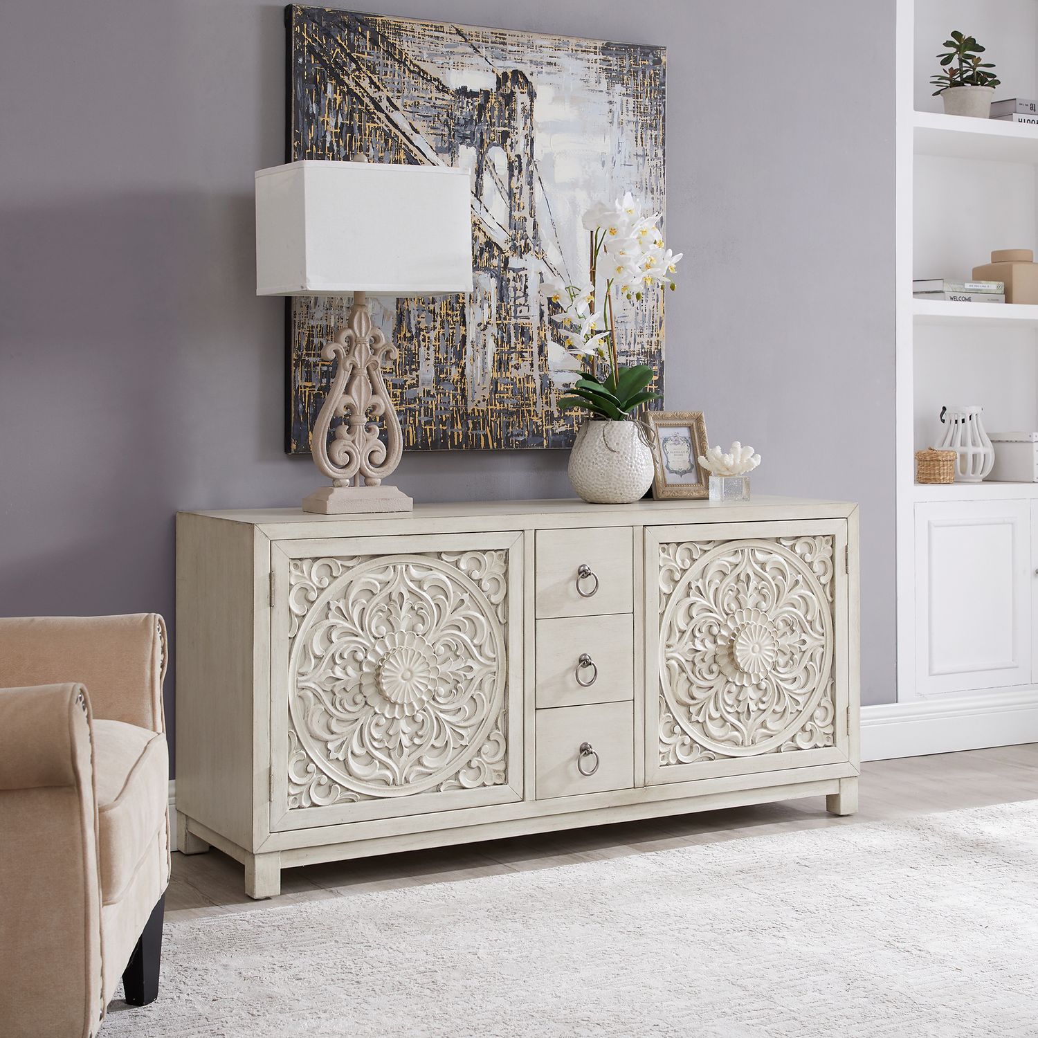 Sundance Wood 60-Inch Accent Cabinet w/2 Doors & 3 Drawers