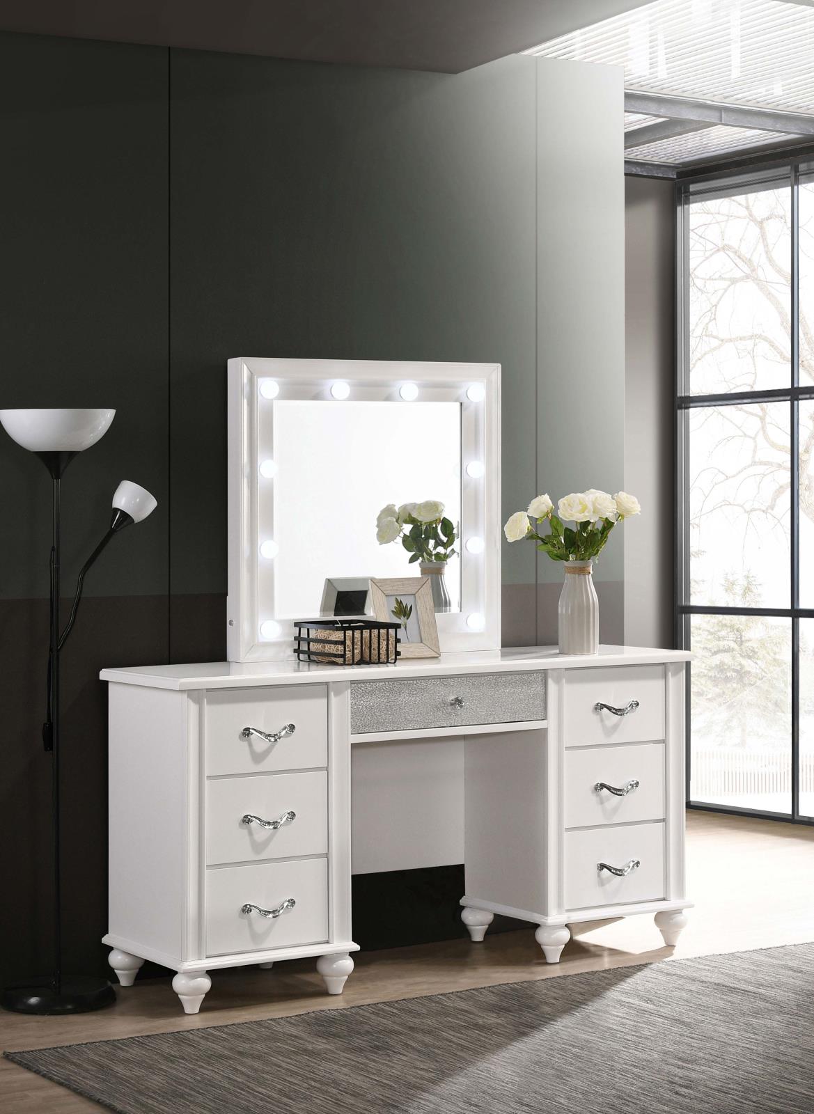 Barzini 7-drawer Vanity Desk w/Lighted Mirror