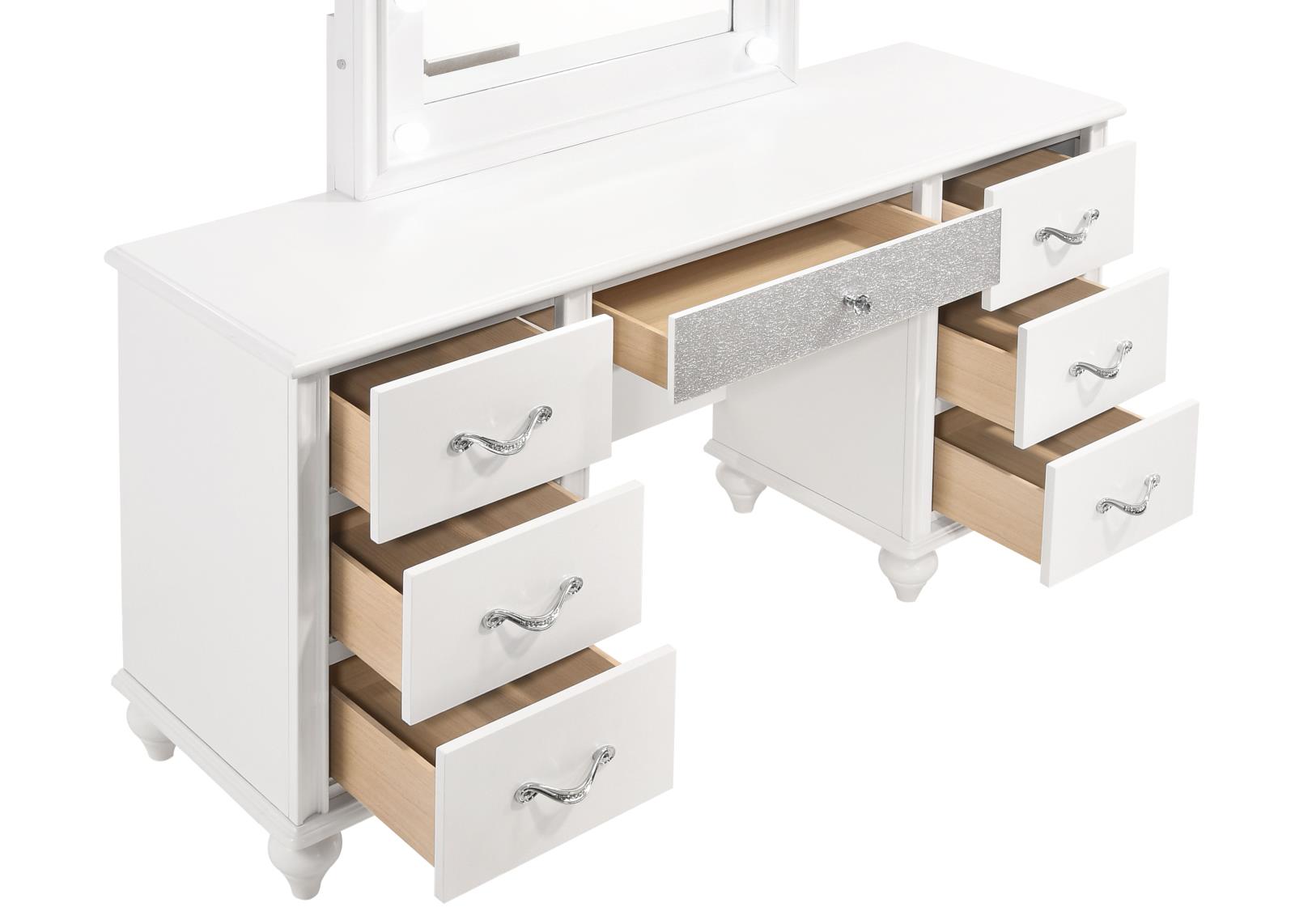 Barzini 7-drawer Vanity Desk w/Lighted Mirror