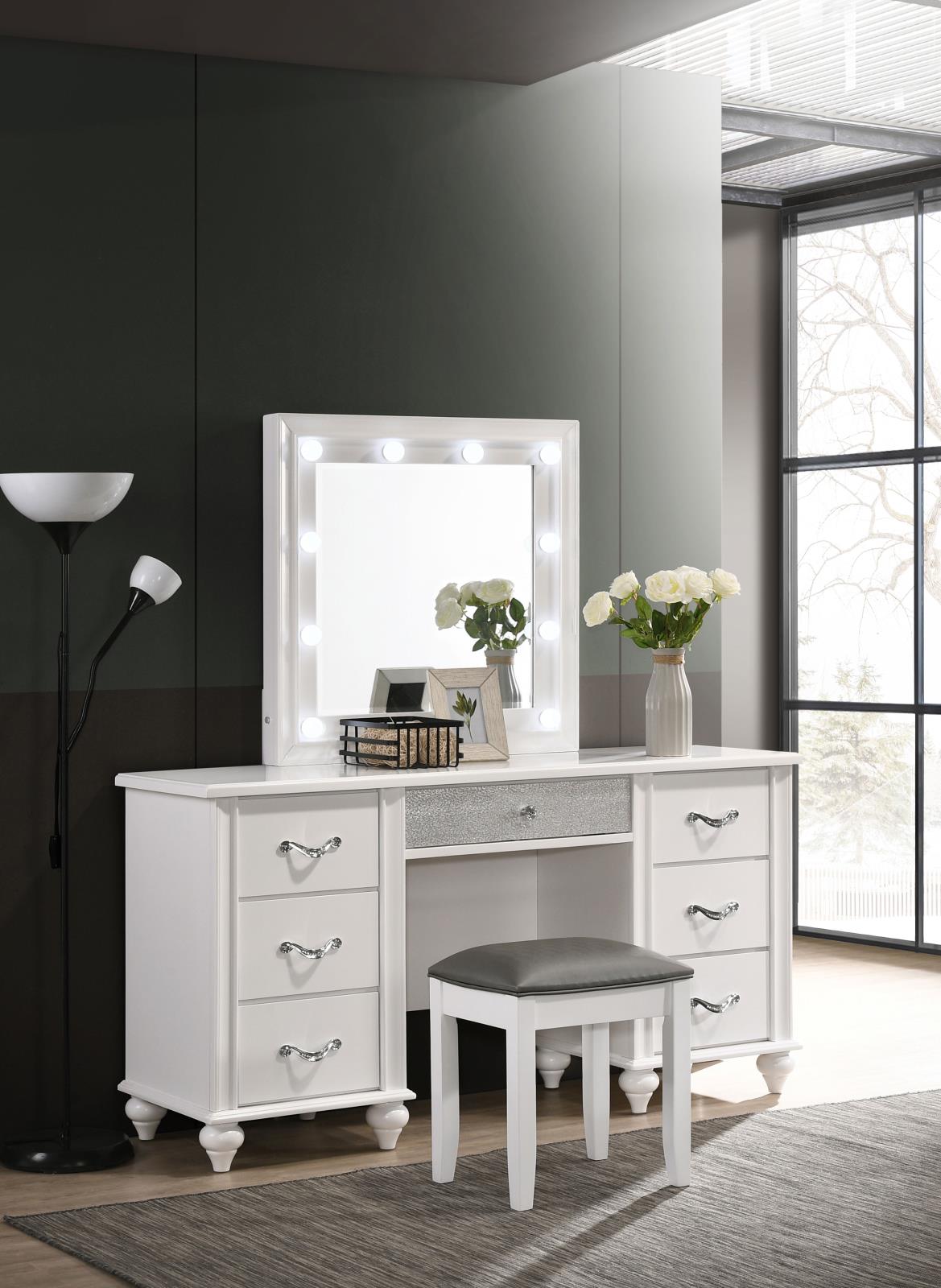 Barzini 7-drawer Vanity Desk w/Lighted Mirror