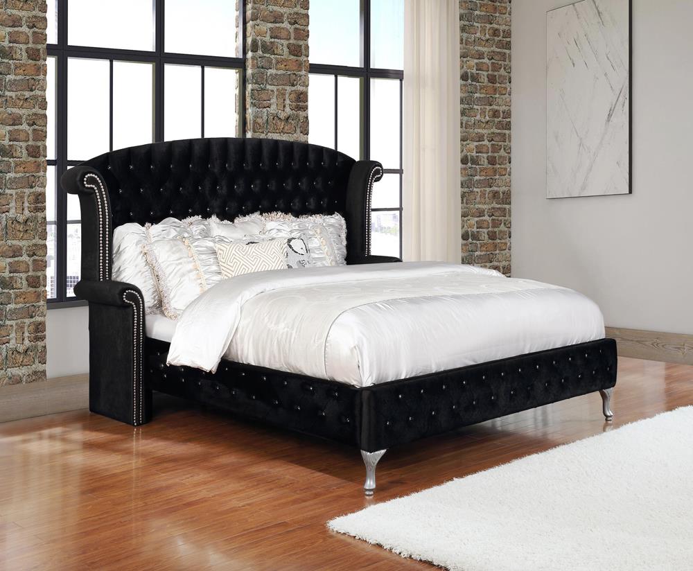 Deanna Velvet Tufted Panel Bed, Eastern King Size