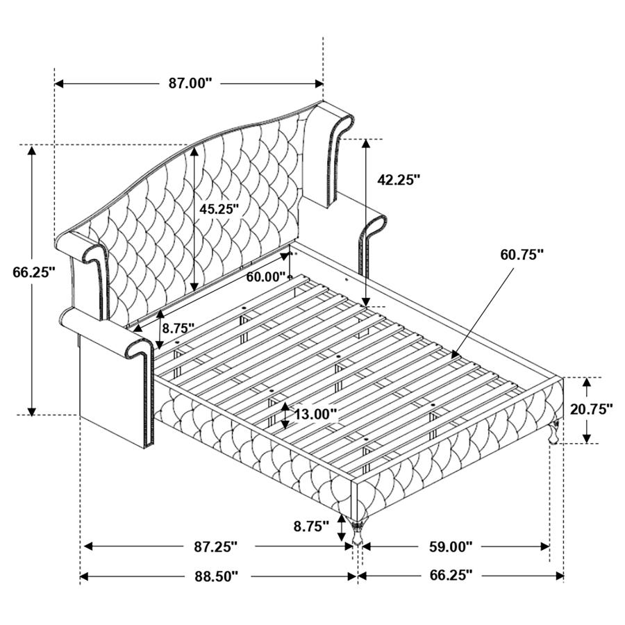 Deanna Velvet Tufted Panel Bed, Queen Size