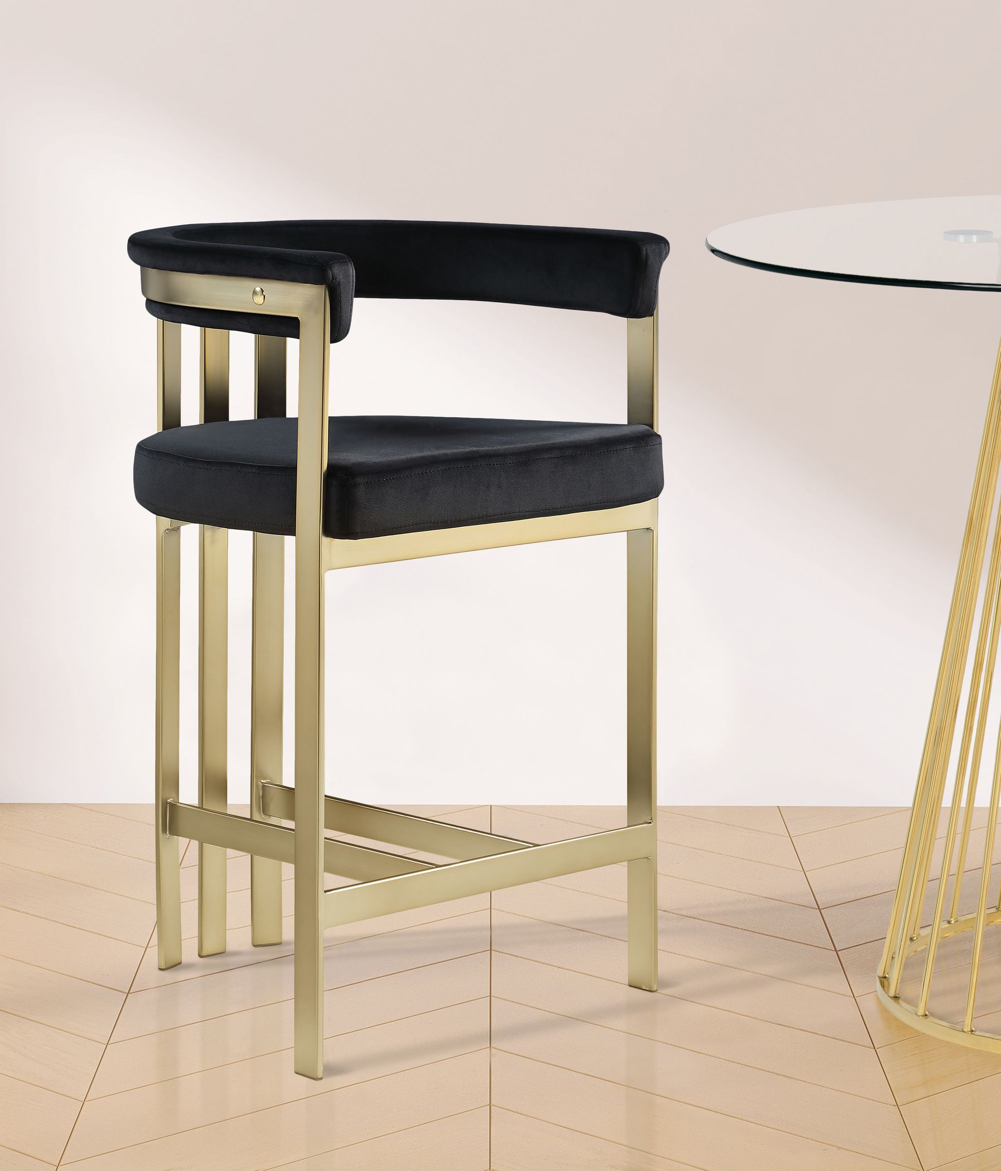 Marcello Velvet Counter Stool with Brushed Brass Frame