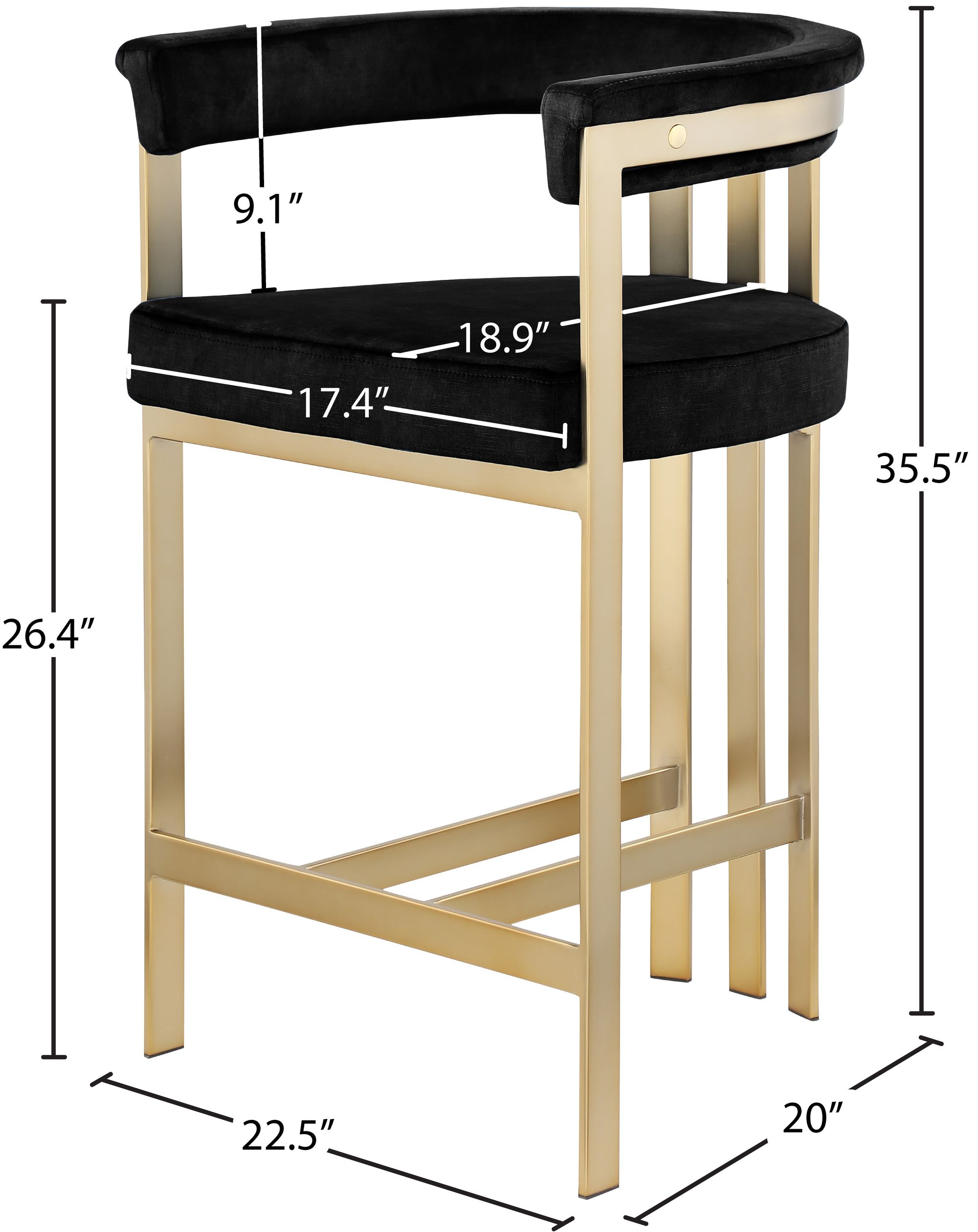 Marcello Velvet Counter Stool with Brushed Brass Frame