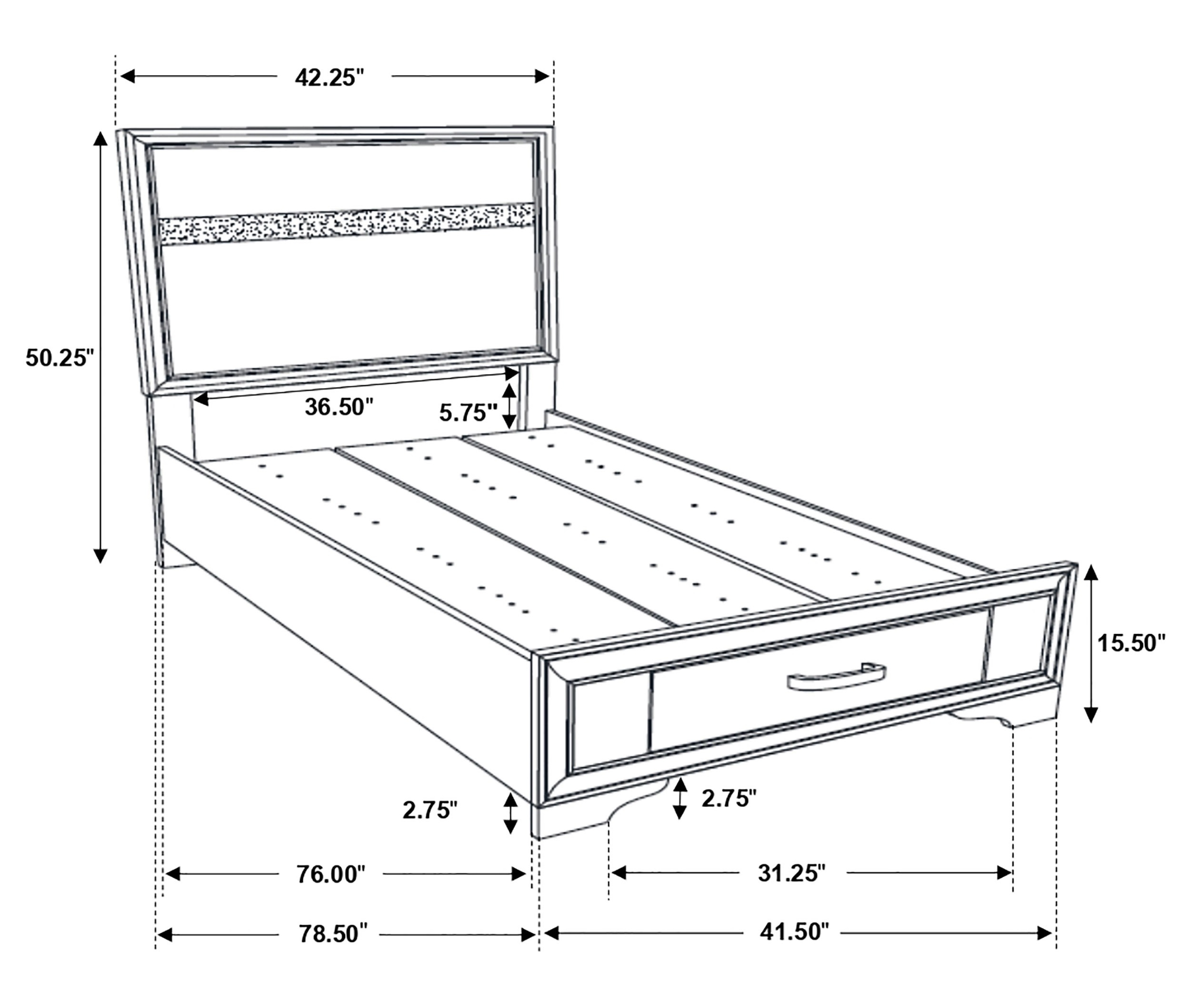 Miranda Wood Platform Storage Bed, Twin Size