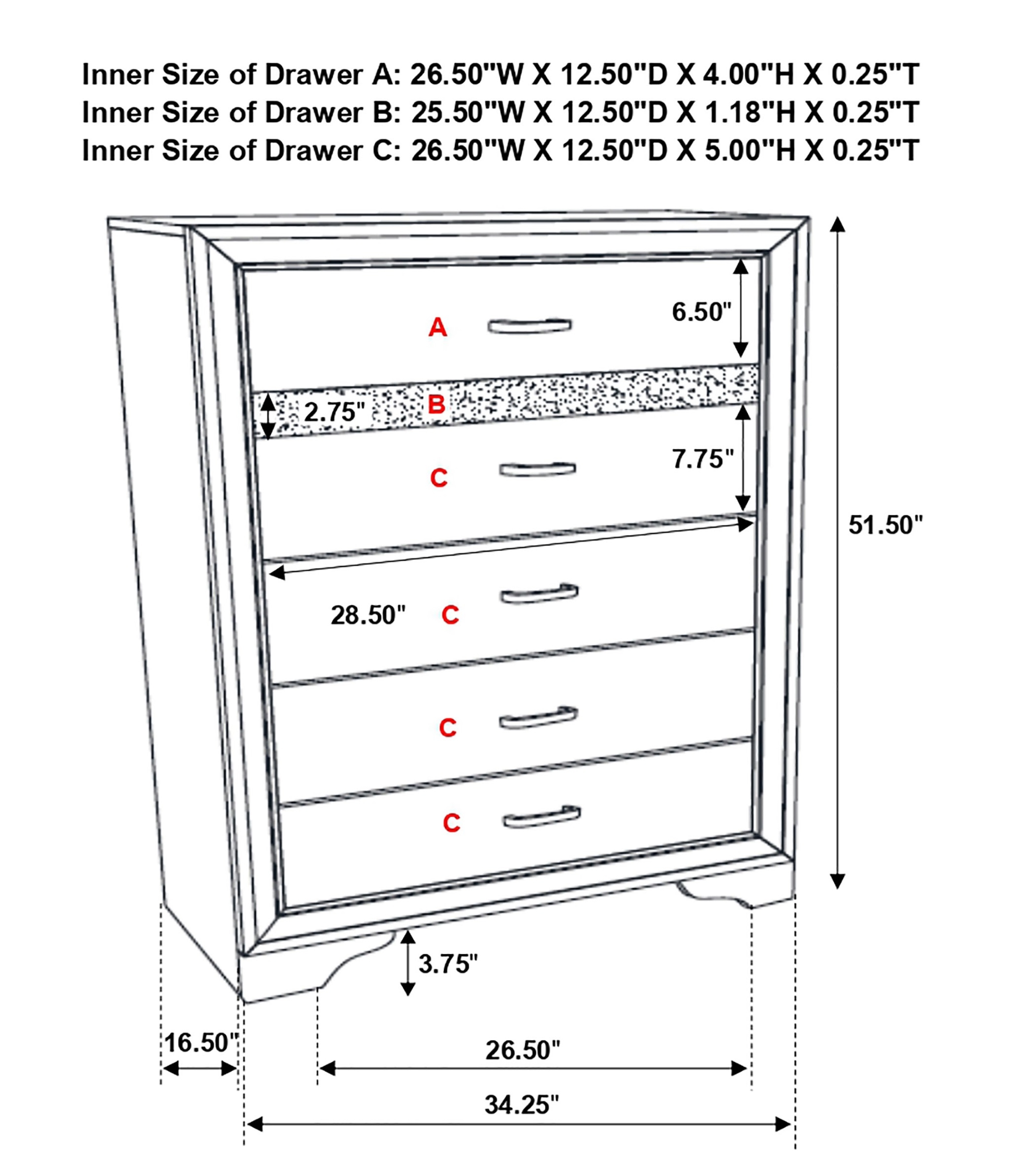 Miranda Wood Chest w/5 Drawers