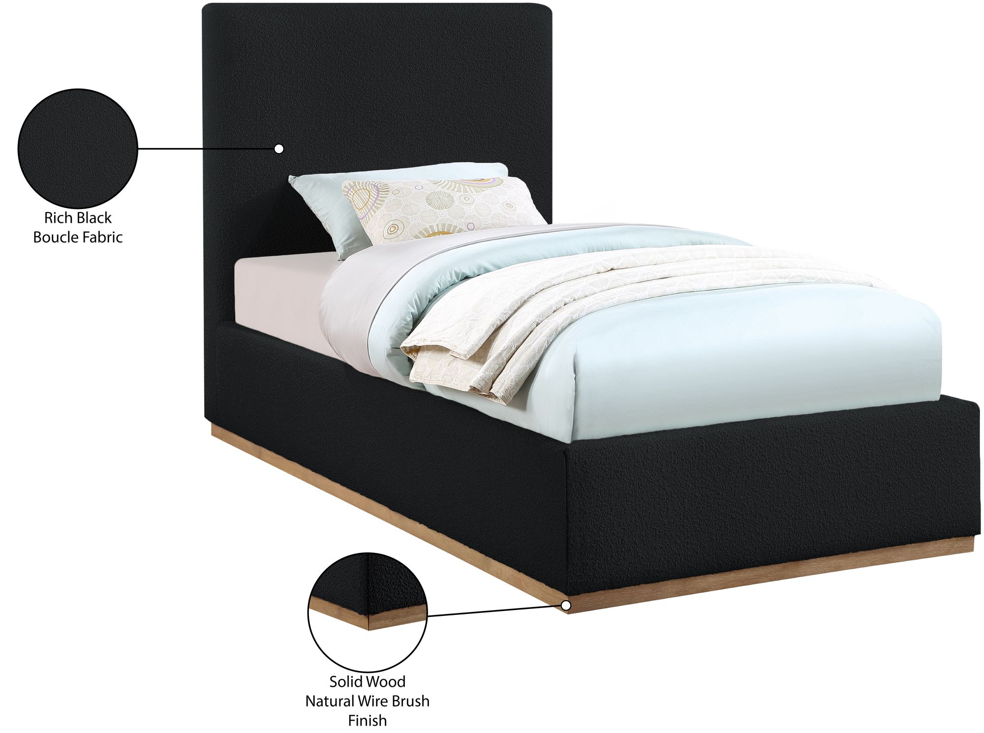 Monaco Boucle Fabric Twin Size Bed