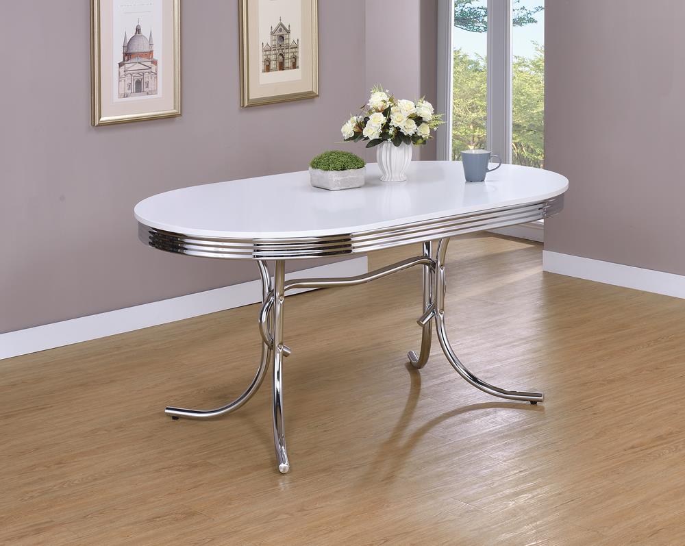 Retro Oval Dining Table with Chrome Base