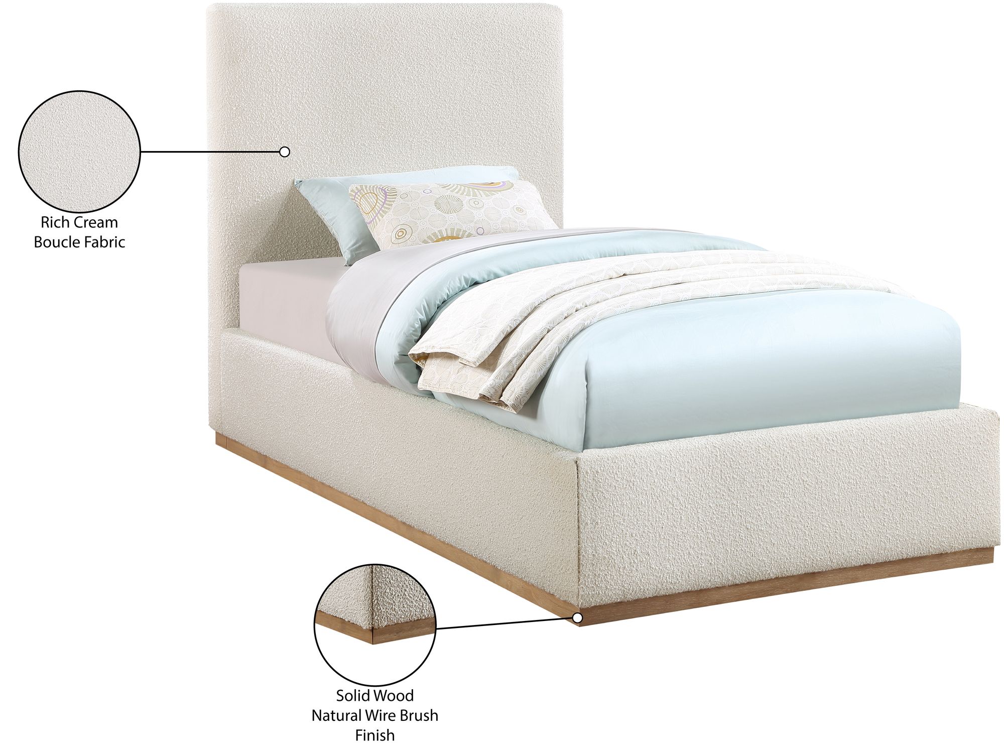 Monaco Boucle Fabric Twin Size Bed