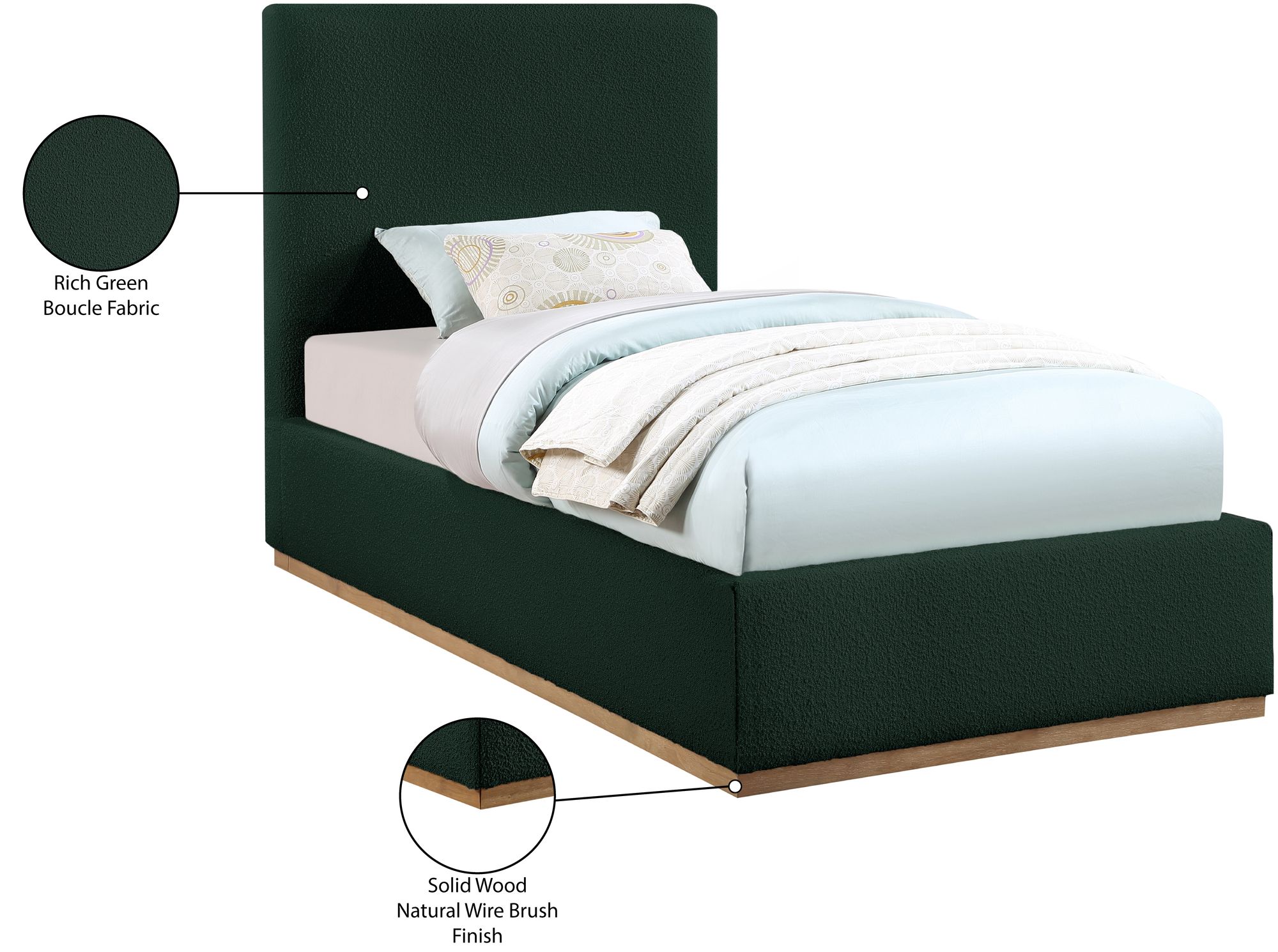 Monaco Boucle Fabric Twin Size Bed