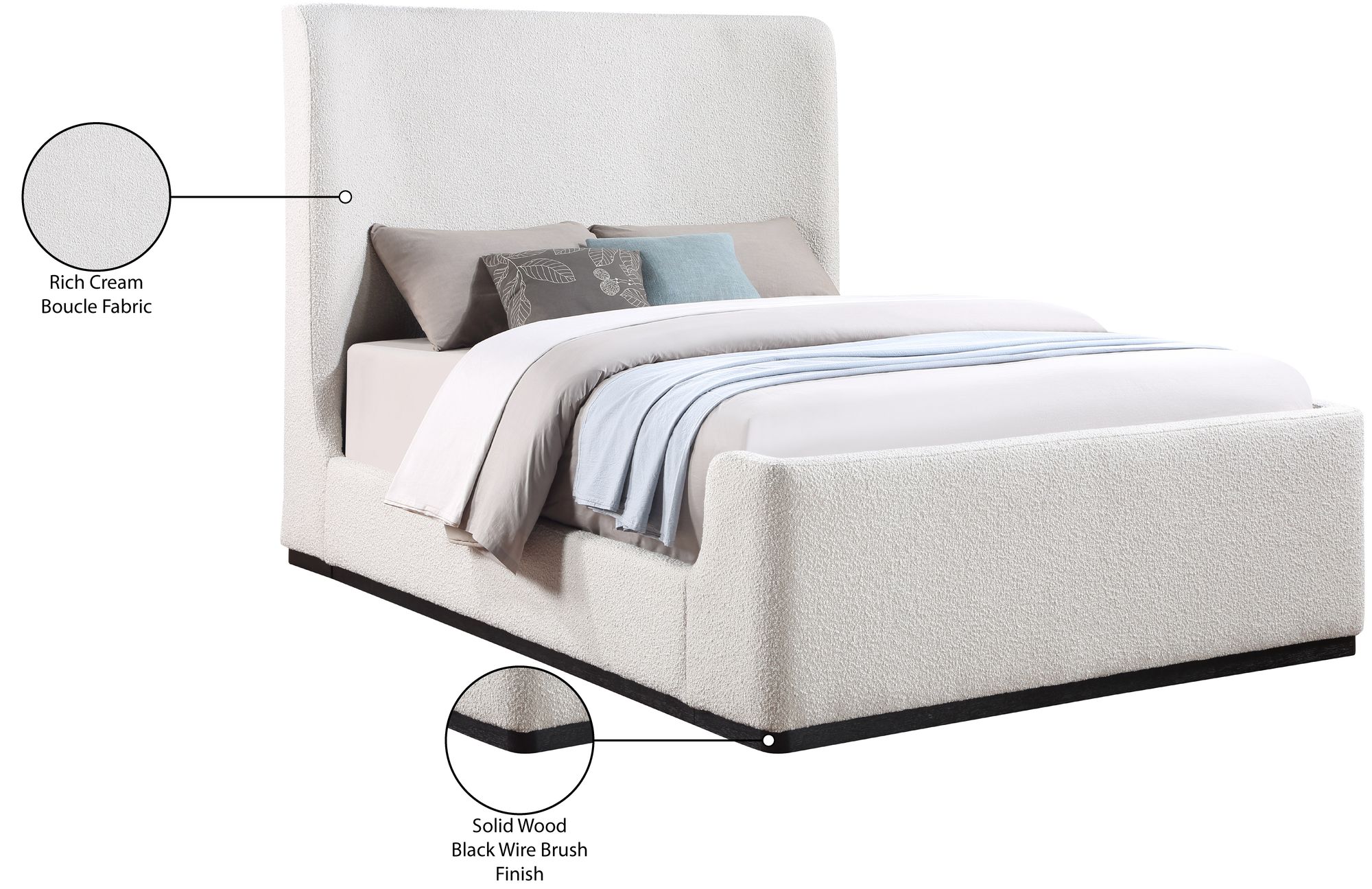 Oliver Boucle Fabric Queen Size Bed