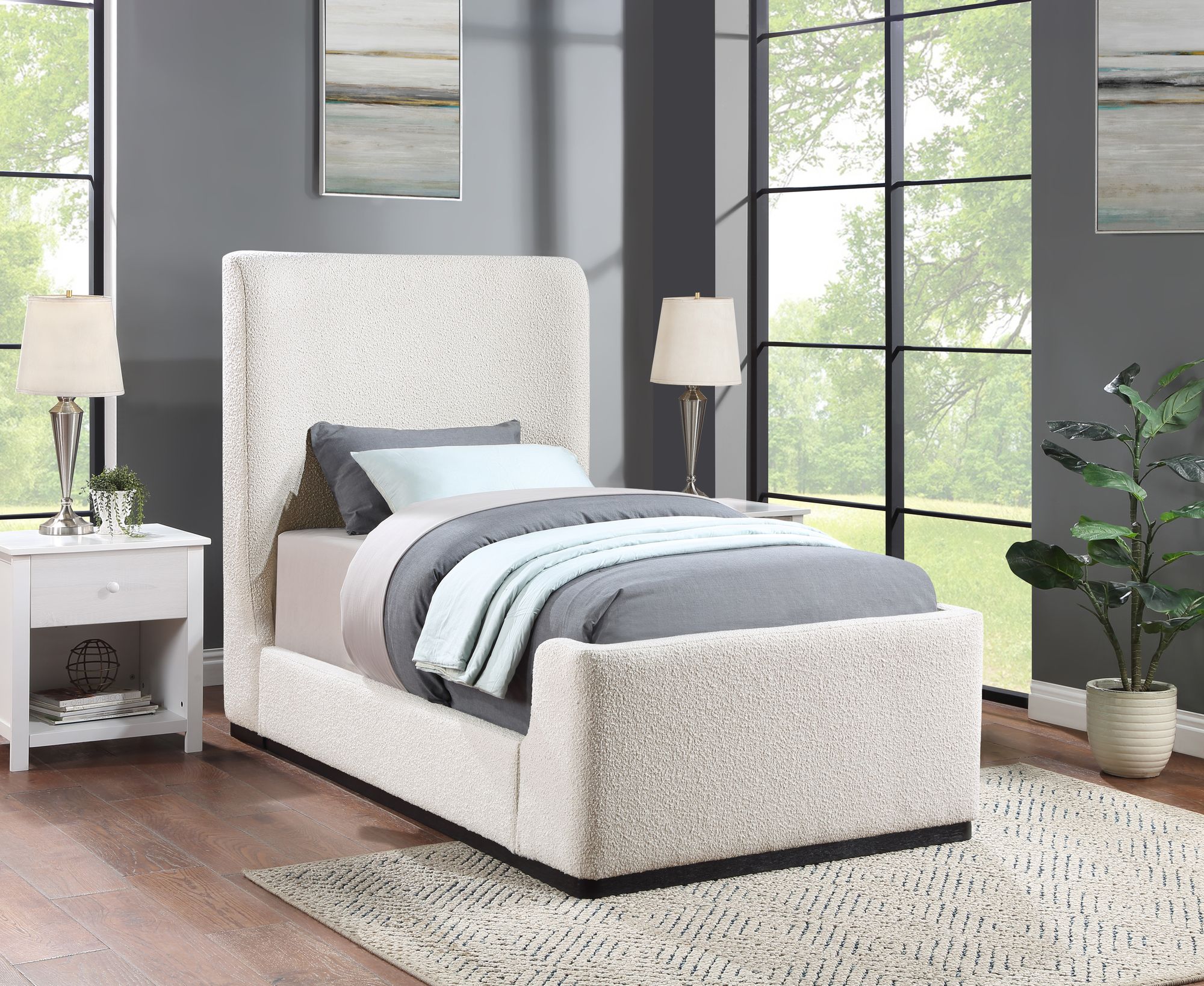 Oliver Boucle Fabric Twin Size Bed