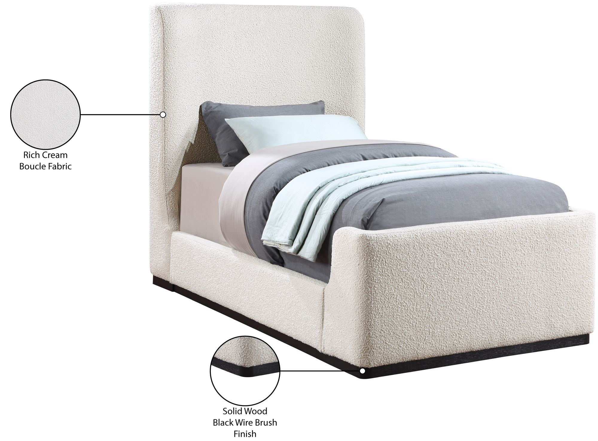 Oliver Boucle Fabric Twin Size Bed