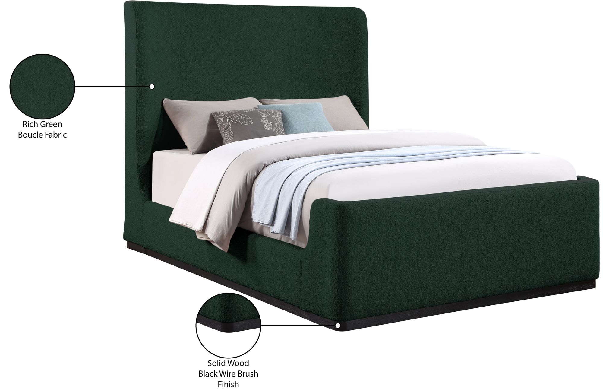 Oliver Boucle Fabric Queen Size Bed