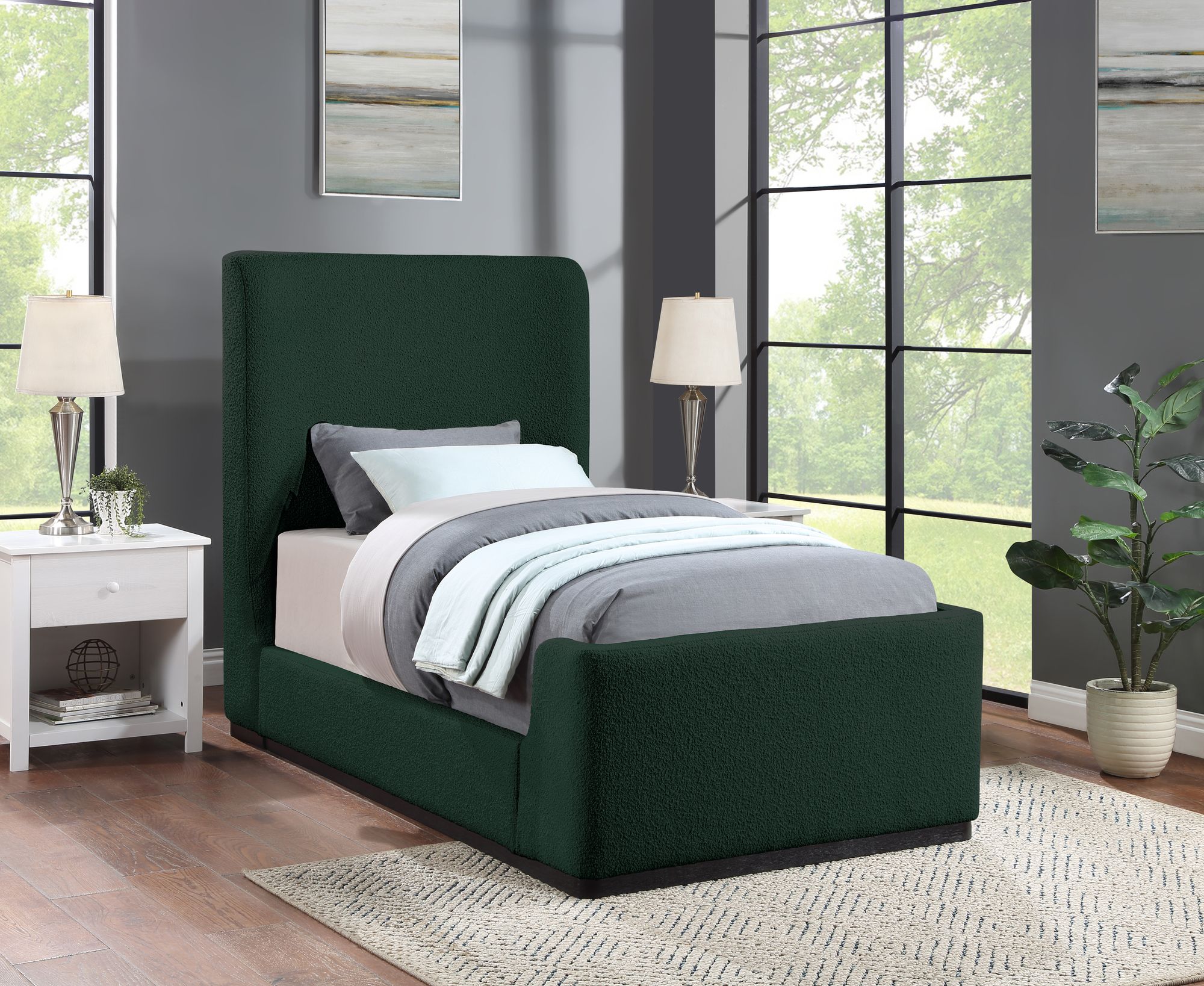 Oliver Boucle Fabric Twin Size Bed