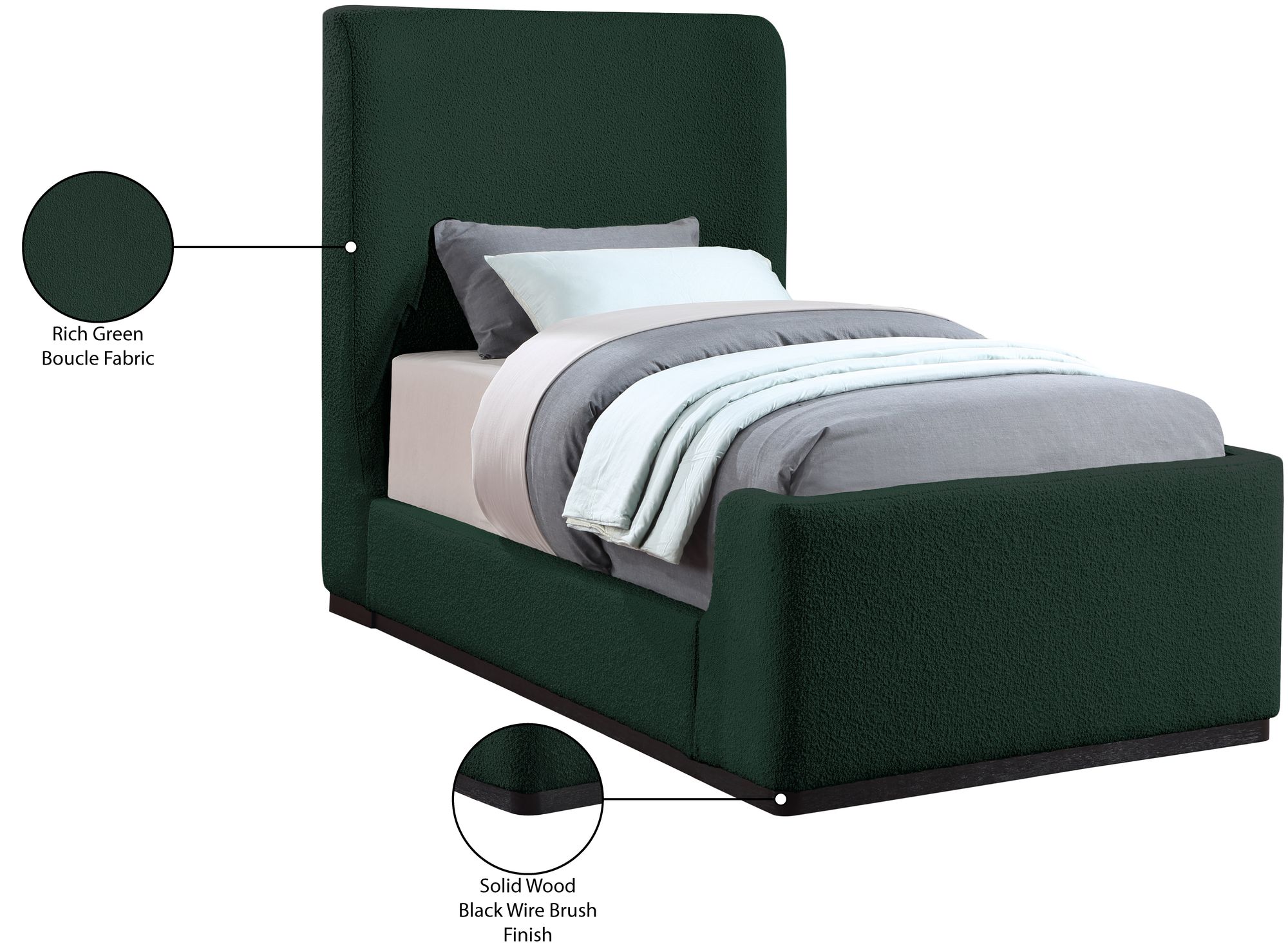 Oliver Boucle Fabric Twin Size Bed