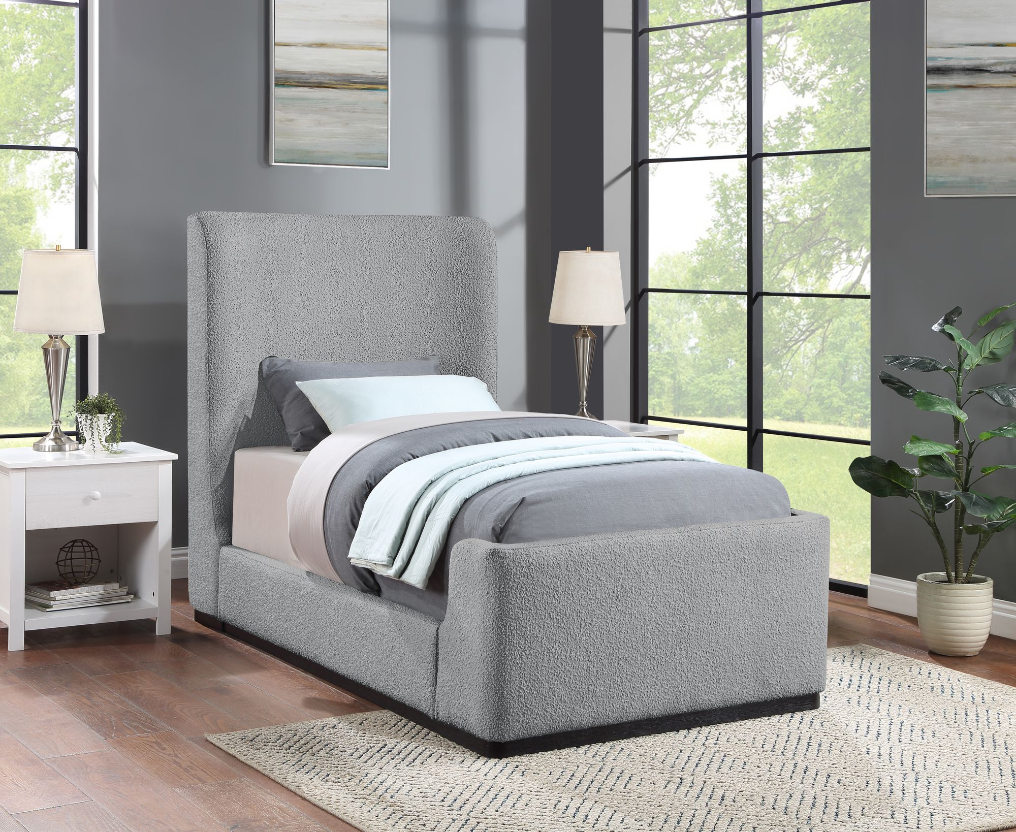 Oliver Boucle Fabric Twin Size Bed